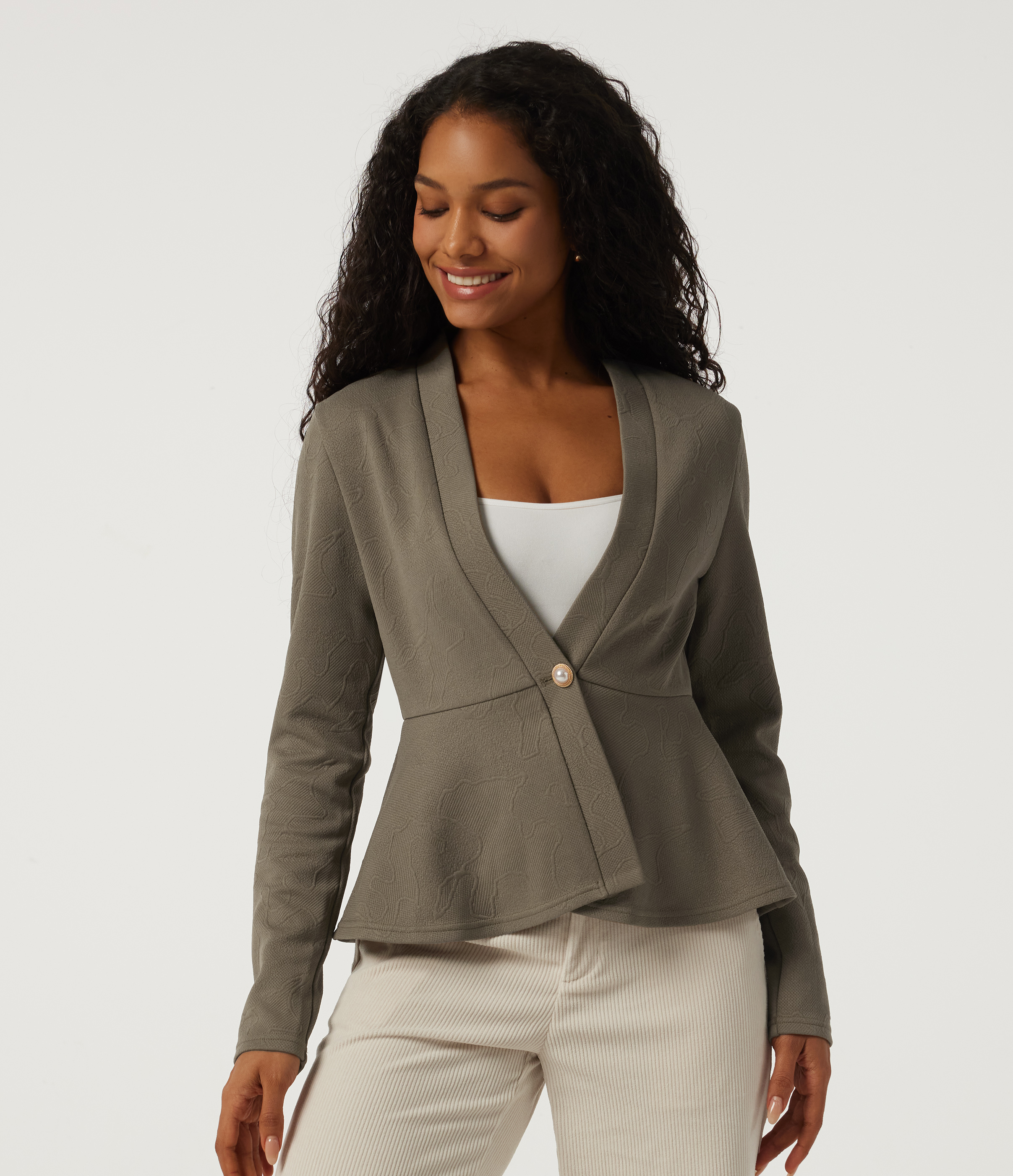 V Neck Long Sleeve Jacquard Work Blazer
