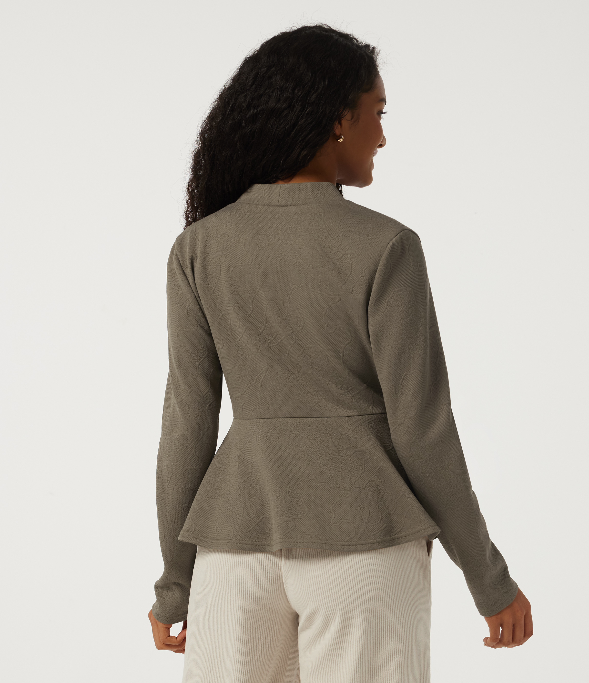 Hay Brown V Neck Long Sleeve Jacquard Work Blazer / 2