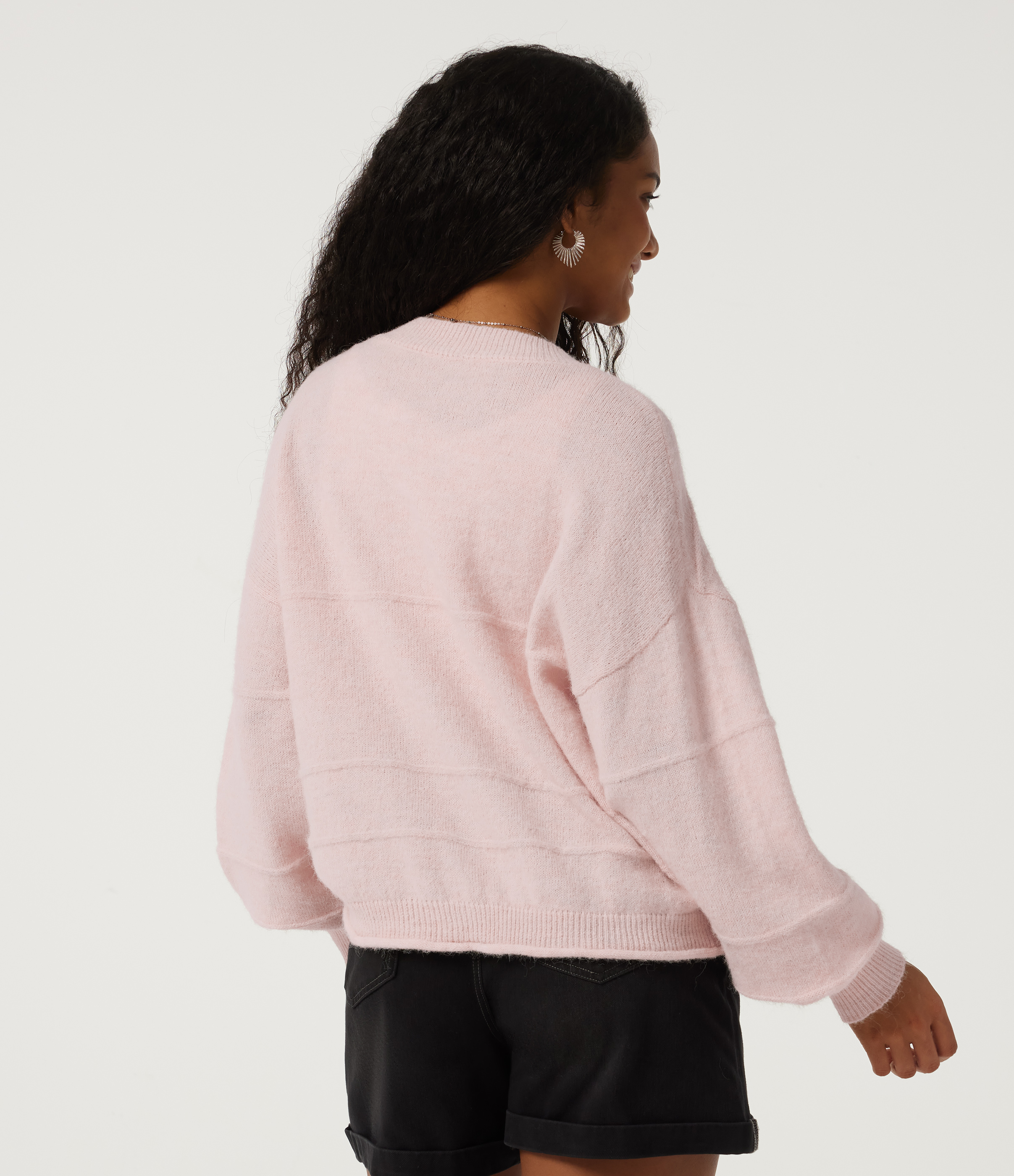 Mauve Chalk Lässiger Cardigan mit V-Ausschnitt und langen Ärmeln / 2