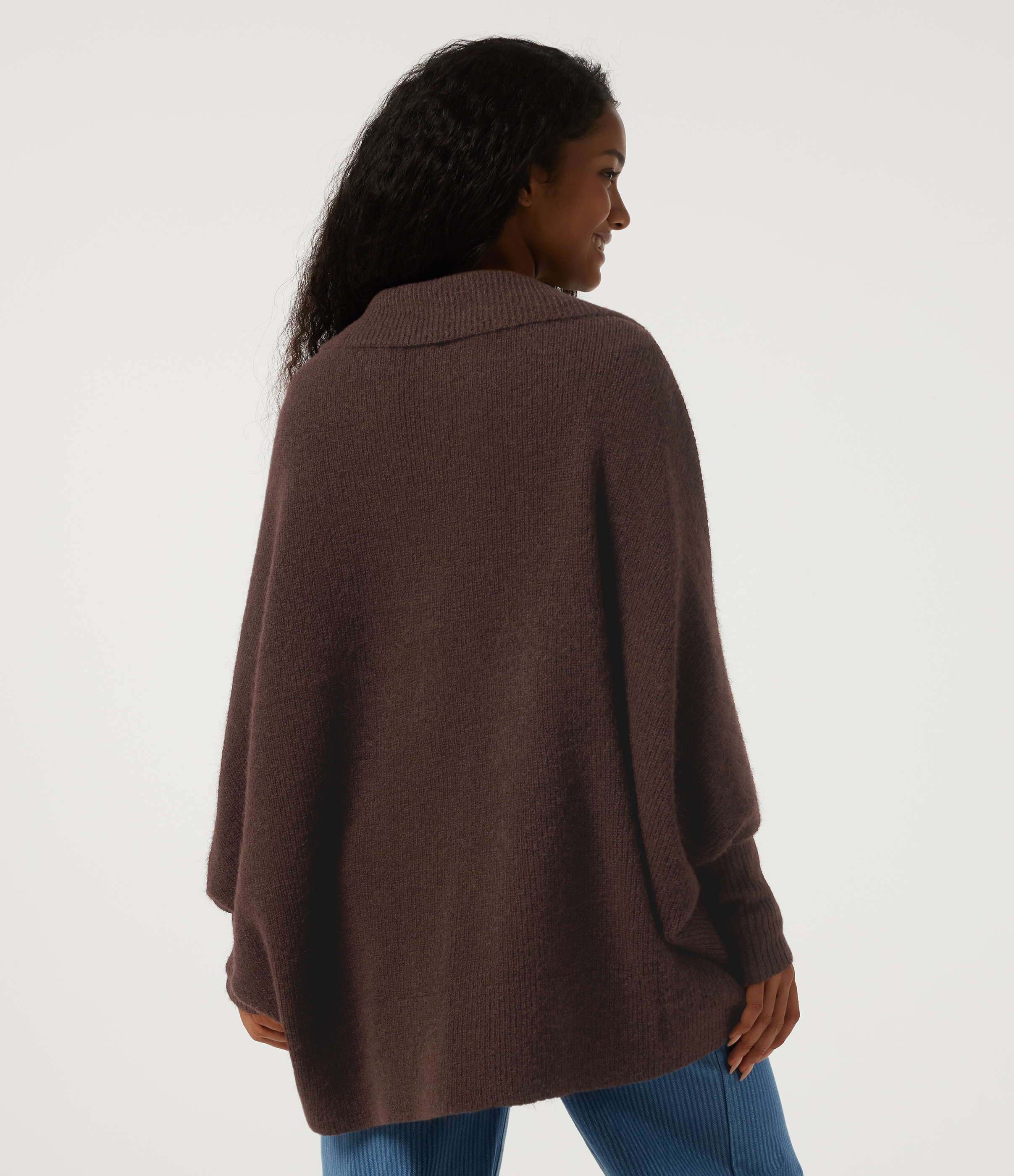 Shaved Chocolate Lapel Batwing Long Sleeve Open Front Casual Cardigan / 2