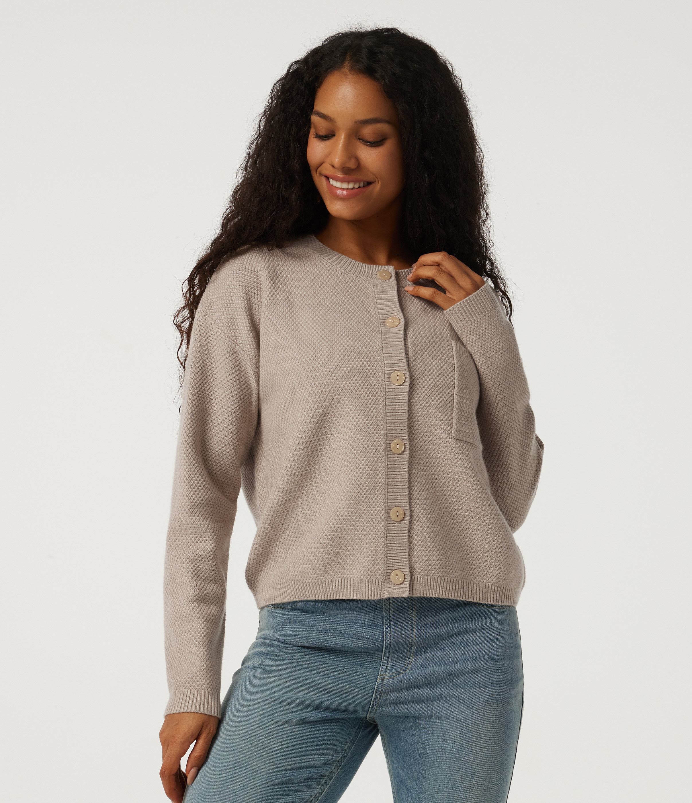 Round Neck Long Sleeve Casual Cardigan with Pocket