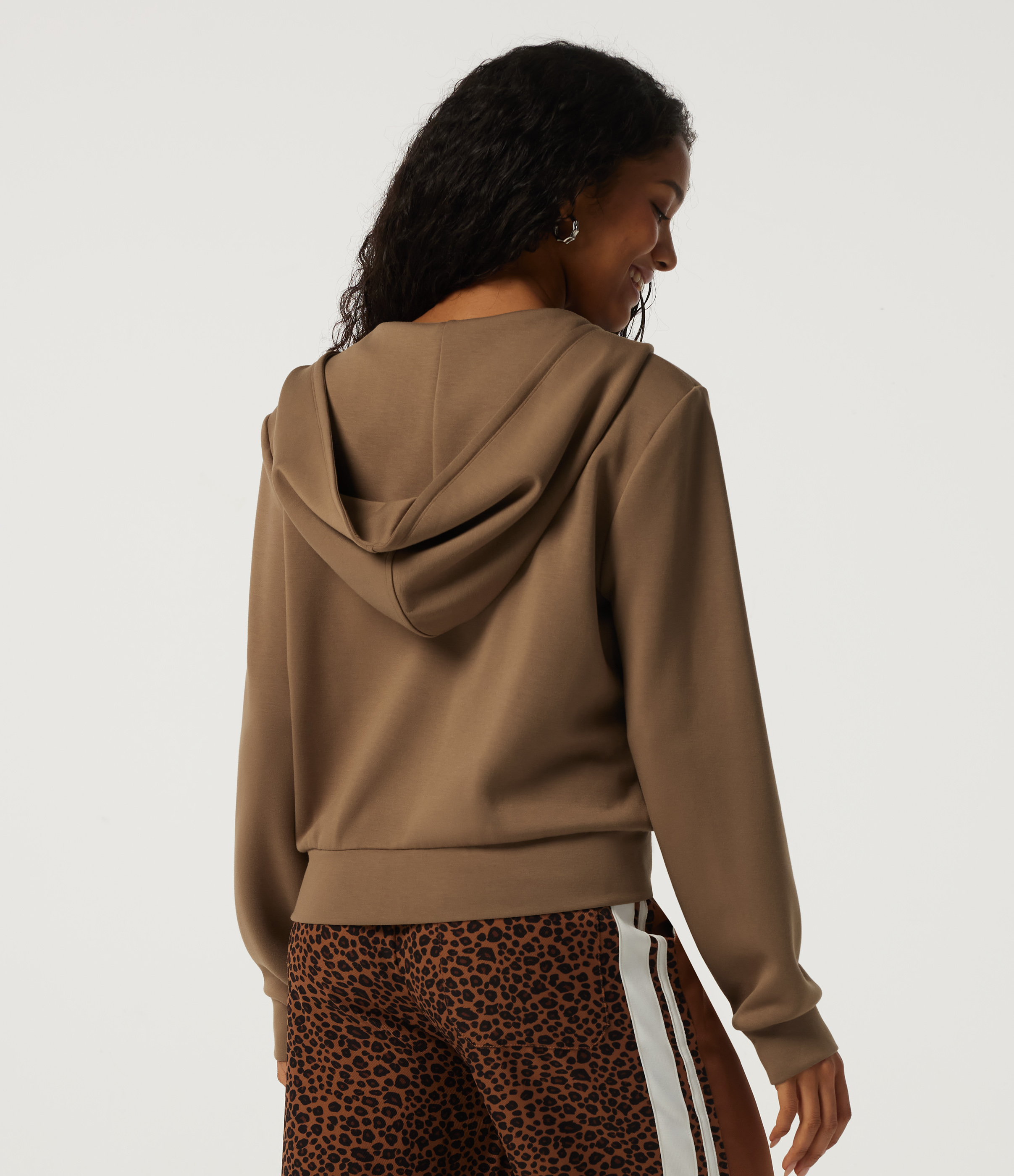 ochre brown Hooded Long Sleeve Work Jacket with Pockets / 2