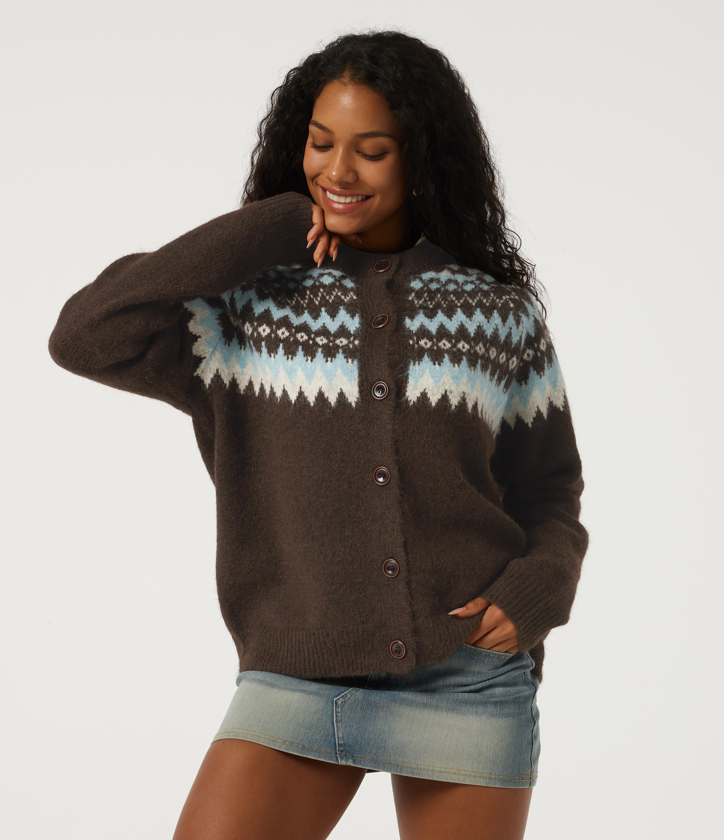 Round Neck Long Sleeve Casual Cardigan