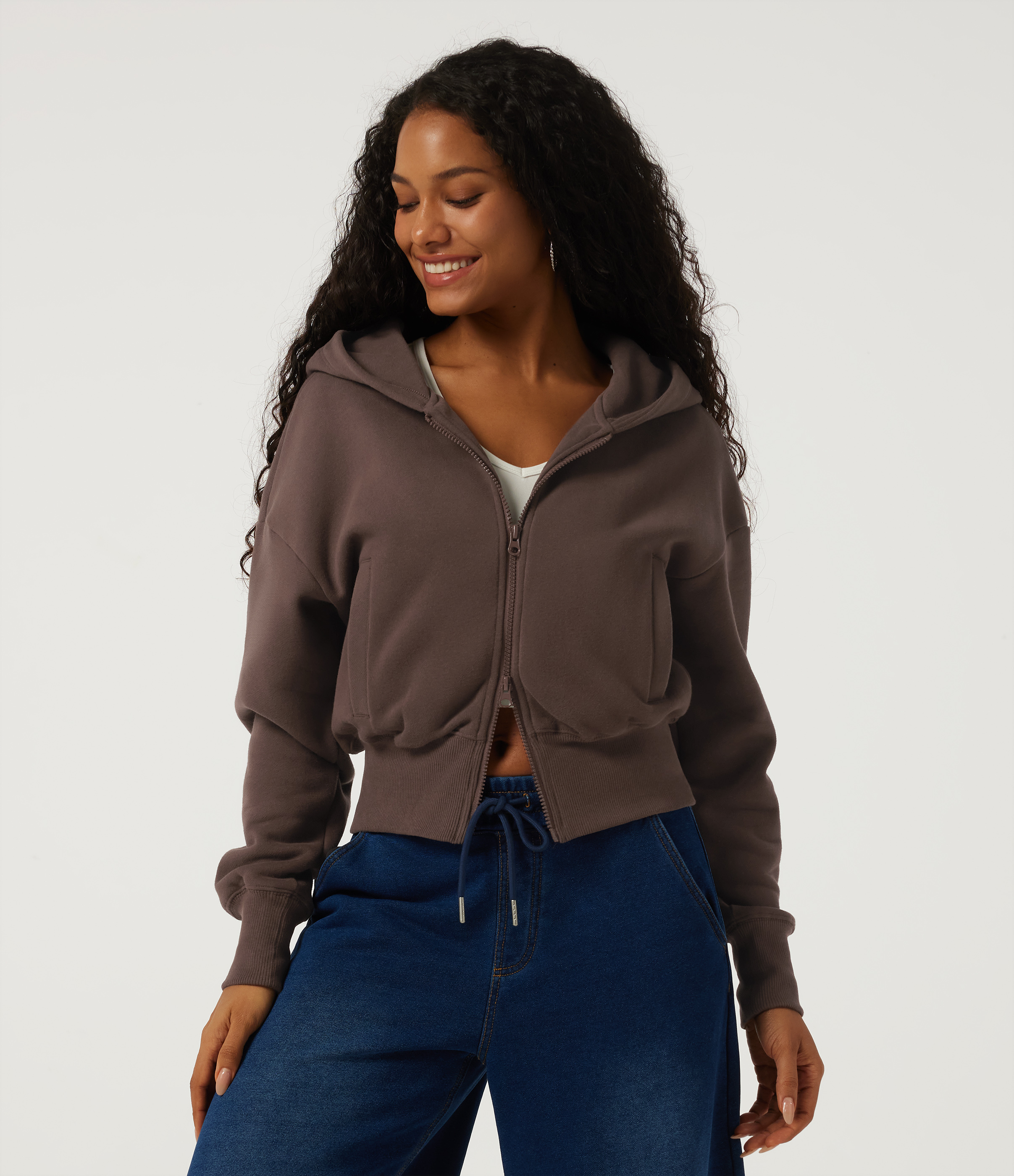 Hooded Batwing Long Sleeve Fleece Casual Jacket with Pockets