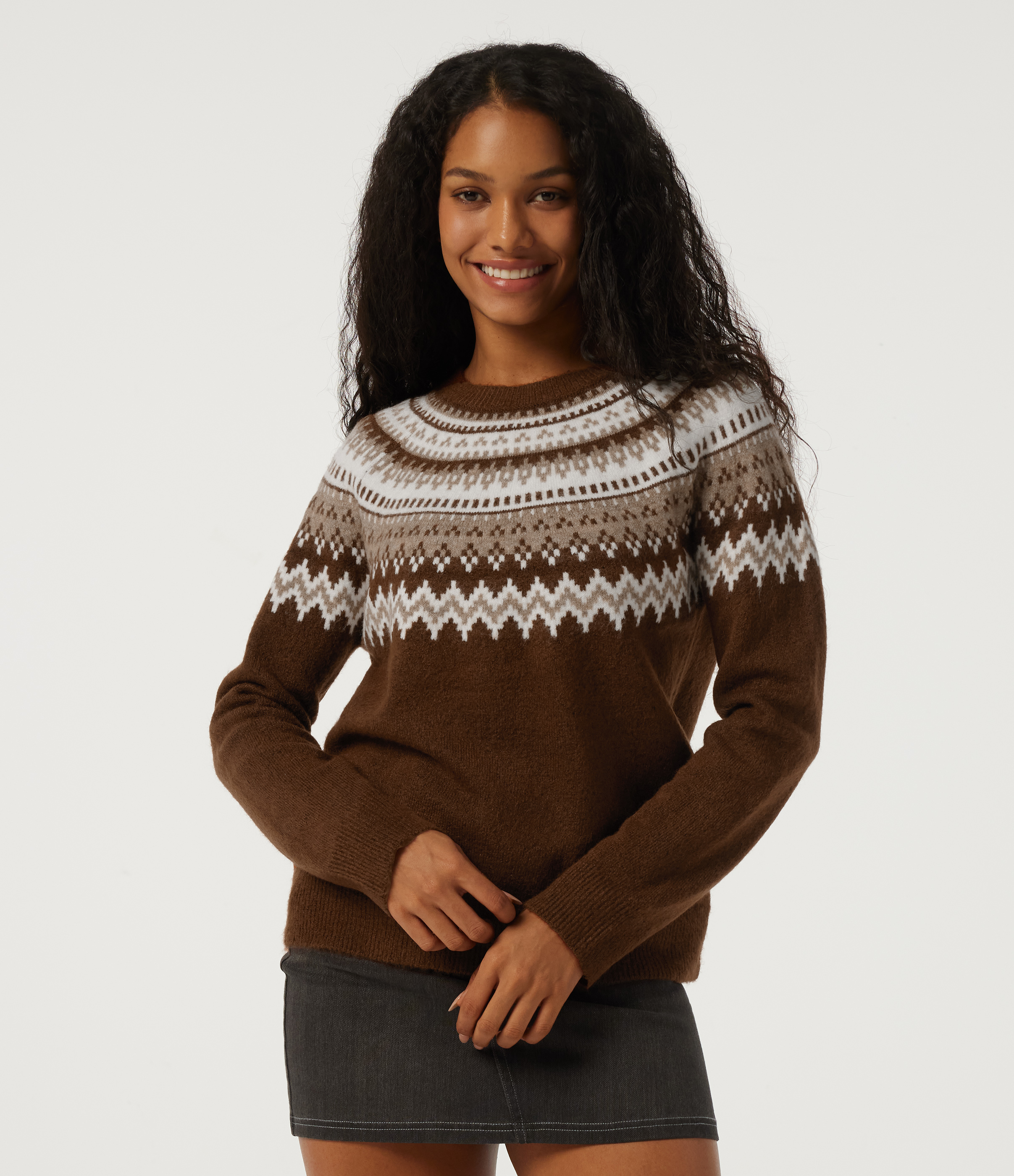 Round Neck Raglan Long Sleeve Patterned Casual Sweater