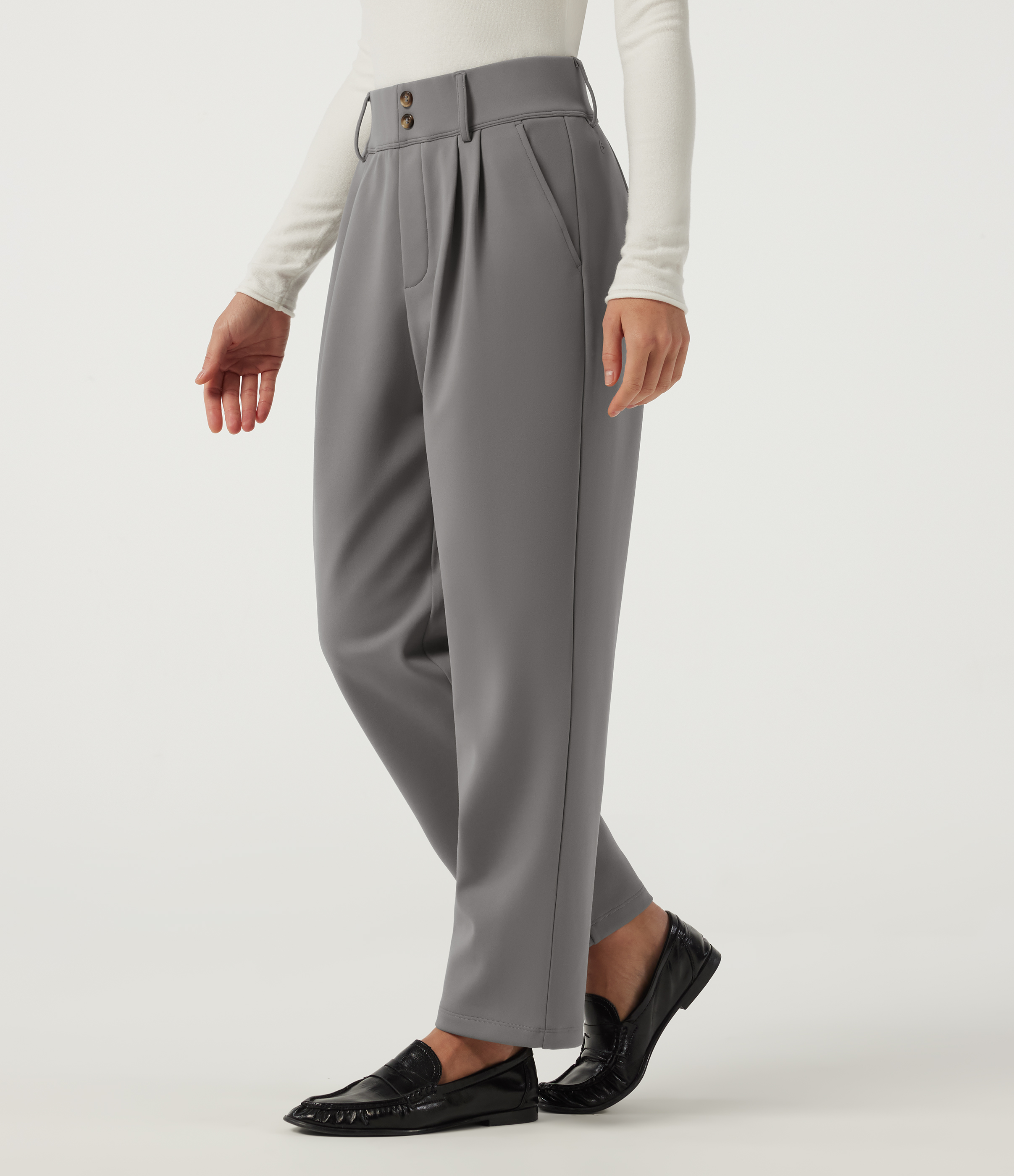 High Waisted Tapered Fleece Work Pants with Pockets