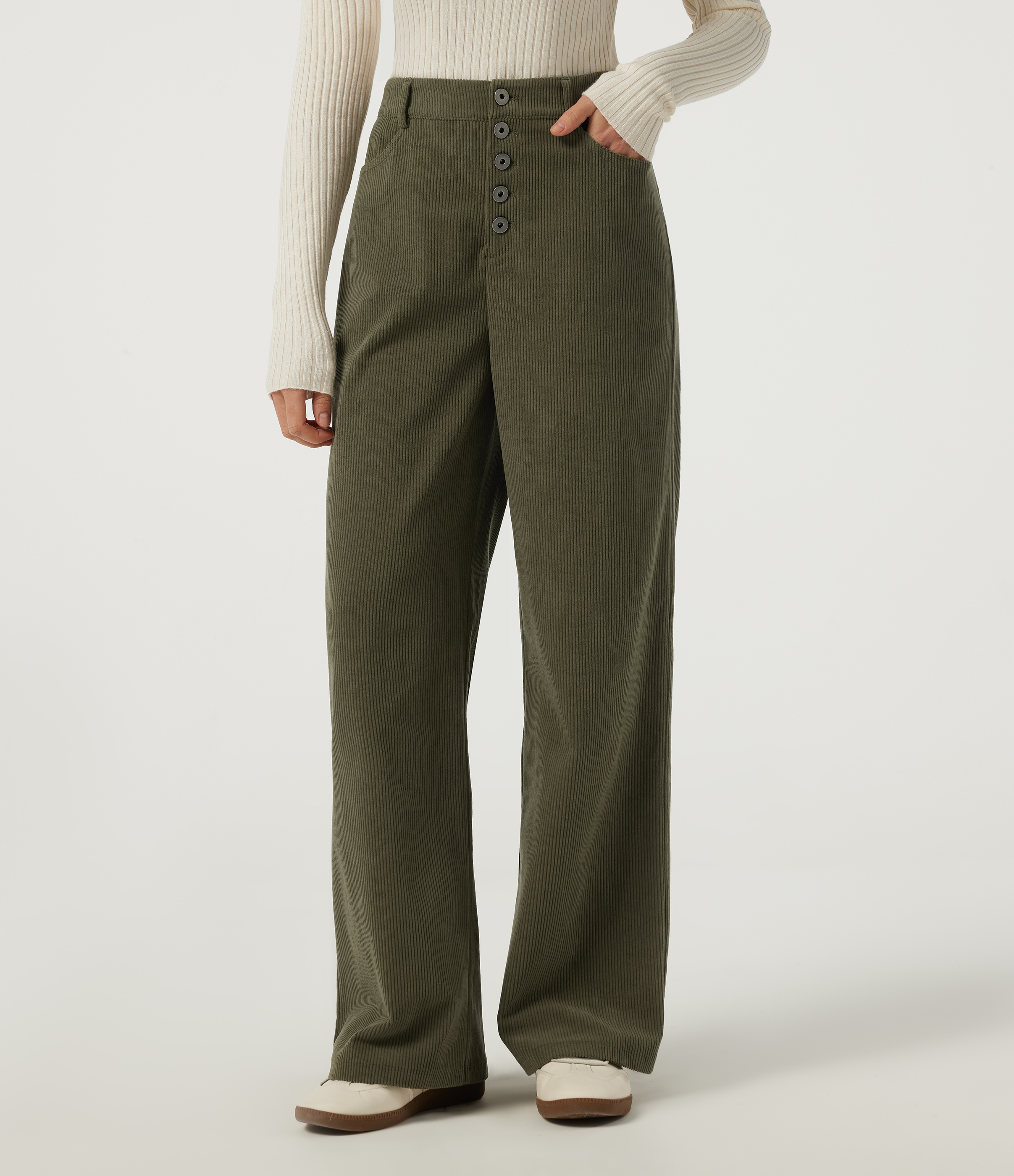 High Waisted Baggy Corduroy Work Pants with Pockets