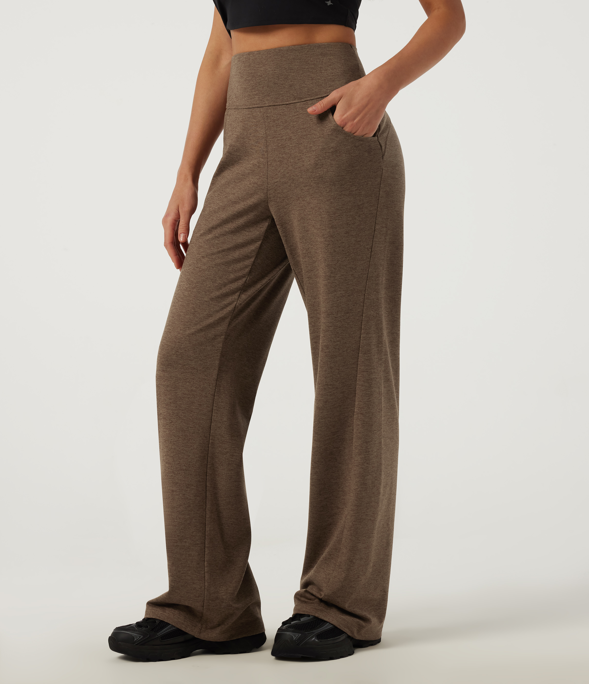 High Waisted Bootcut Tie Back Quick Dry Fleece Casual Pants with Pockets