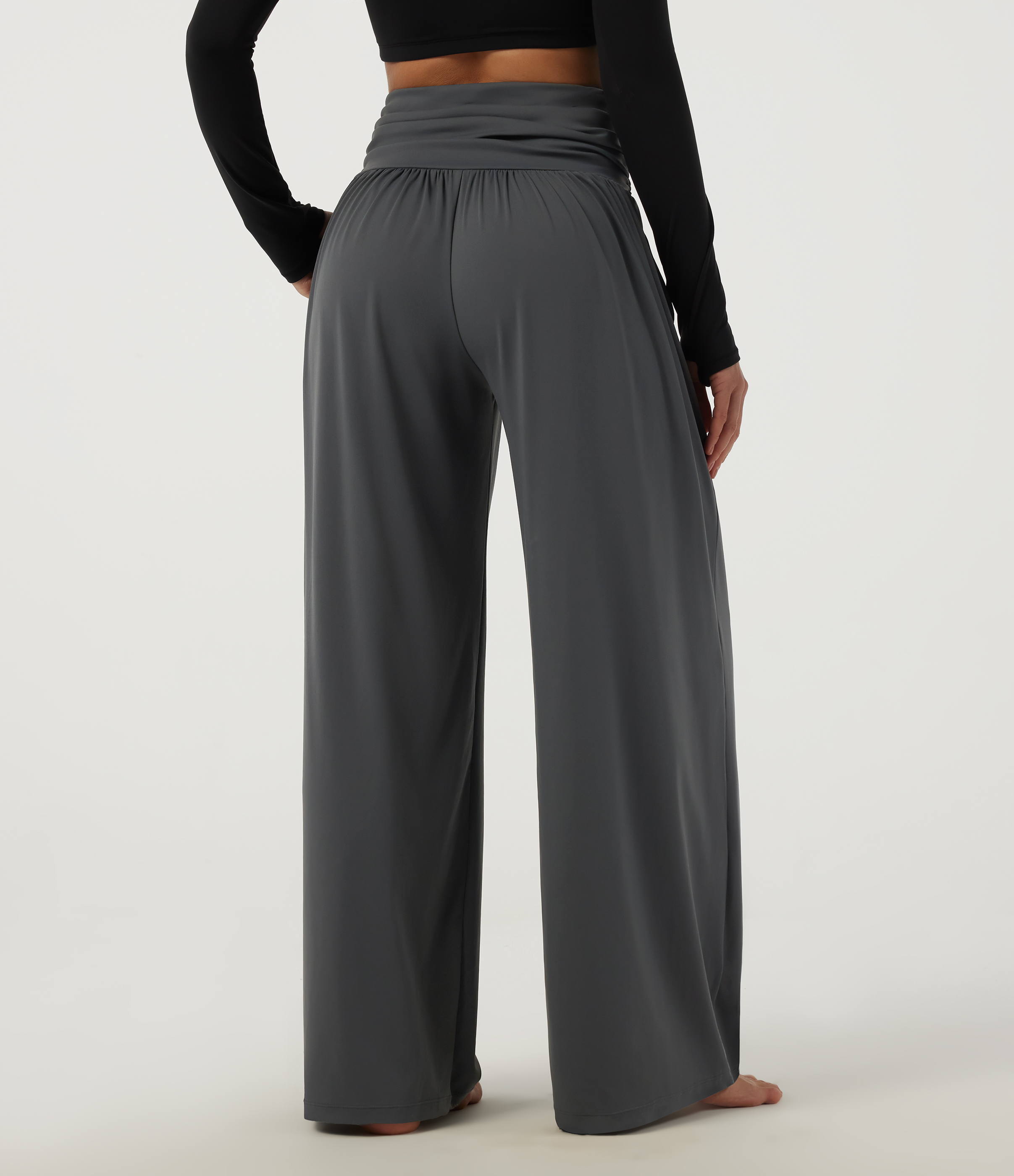 Steel Gray High Waisted Wide Leg Yoga Pants with Pockets / 2