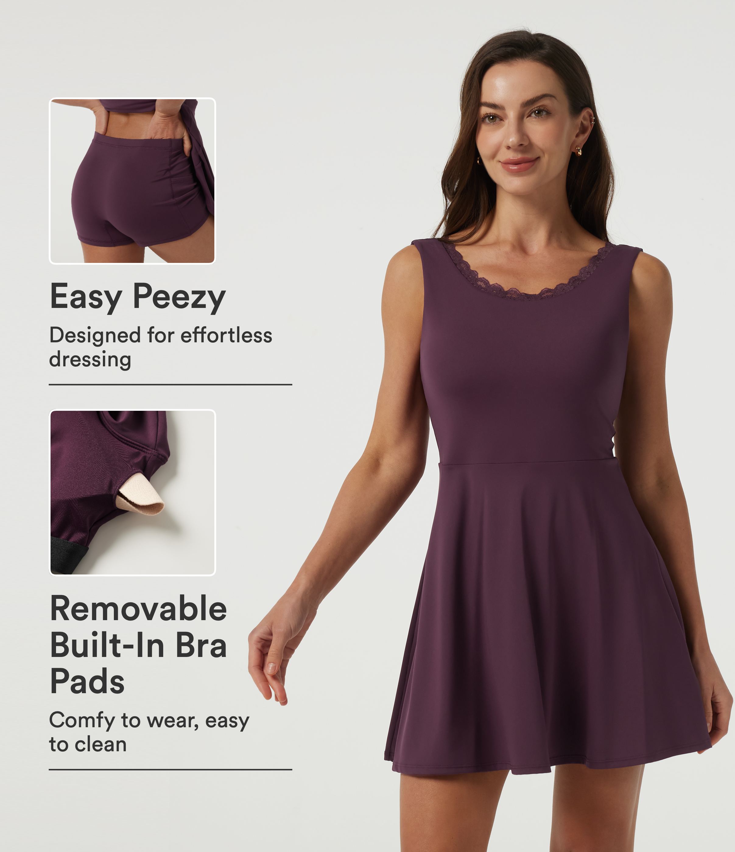 SoftlyZero™ Airy Scoop Neck Sleeveless 2-in-1 A-Line Casual Mini Dress with Built-in Bra - Easy Peezy Edition