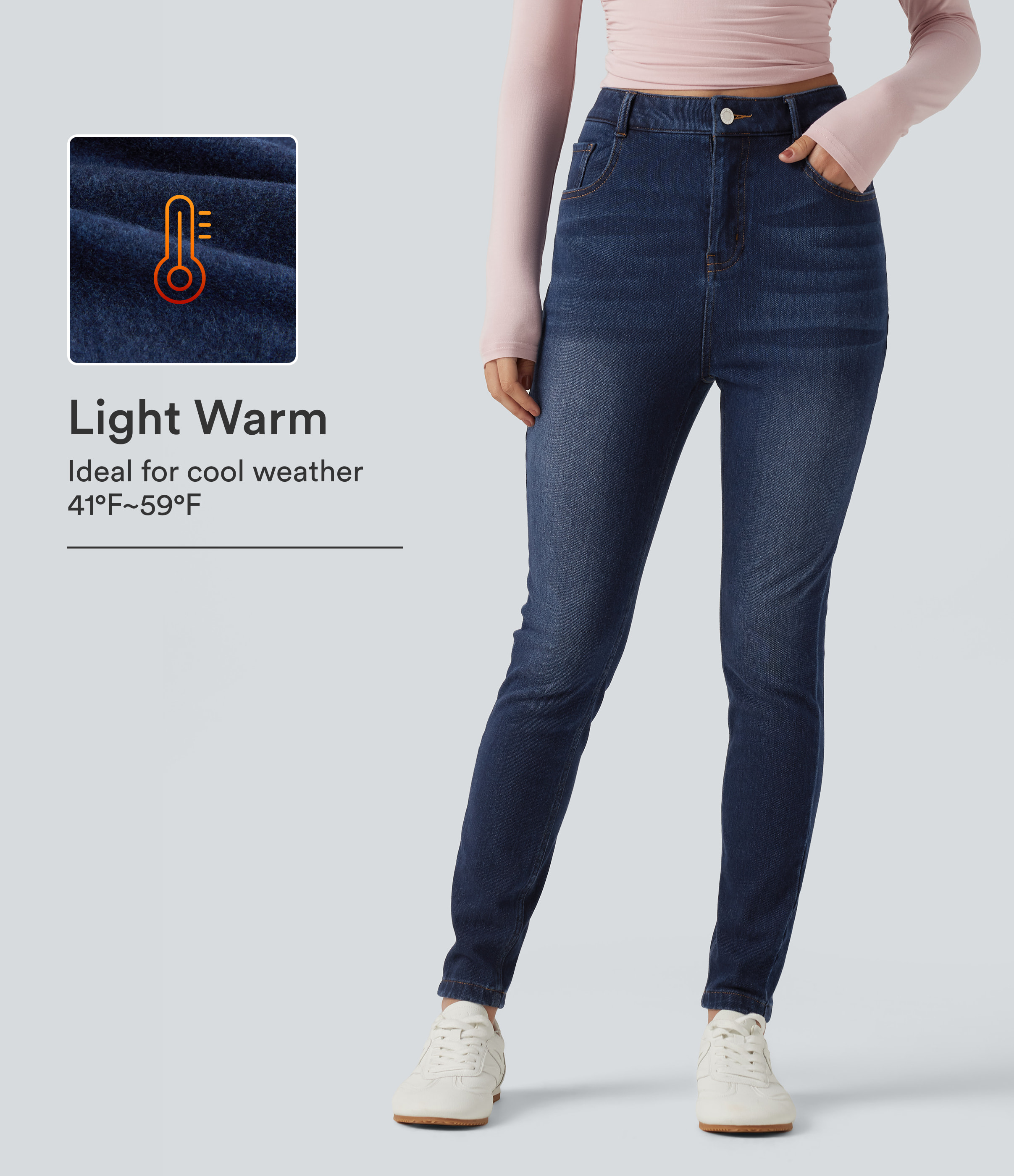 Halara Flex™ Denim Heat High Waisted Skinny Casual Cotton Jeans with Pockets