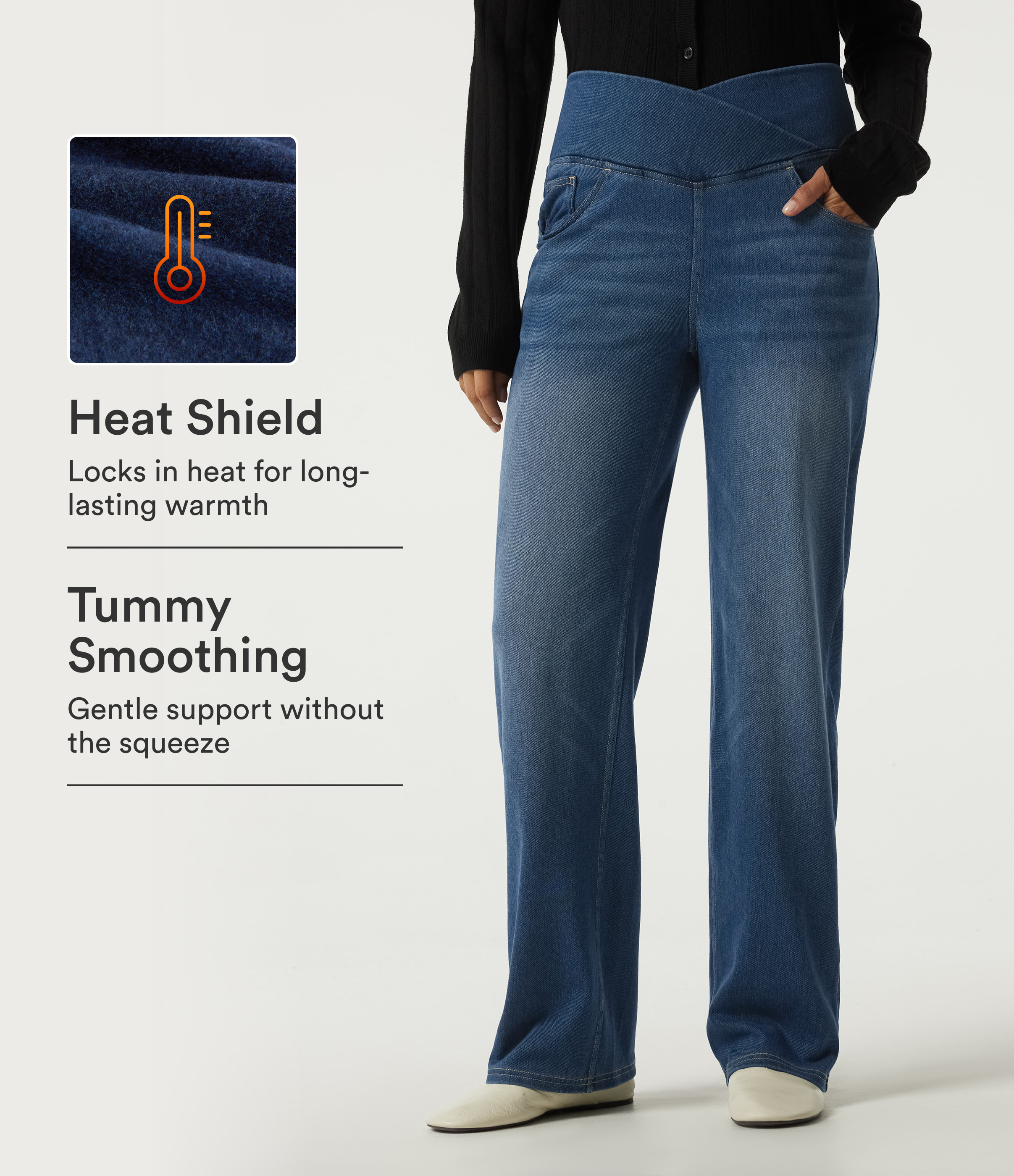 Halara Flex™ Denim Heat High Waisted Tummy Control Crossover Straight Leg Casual Jeans with Pockets