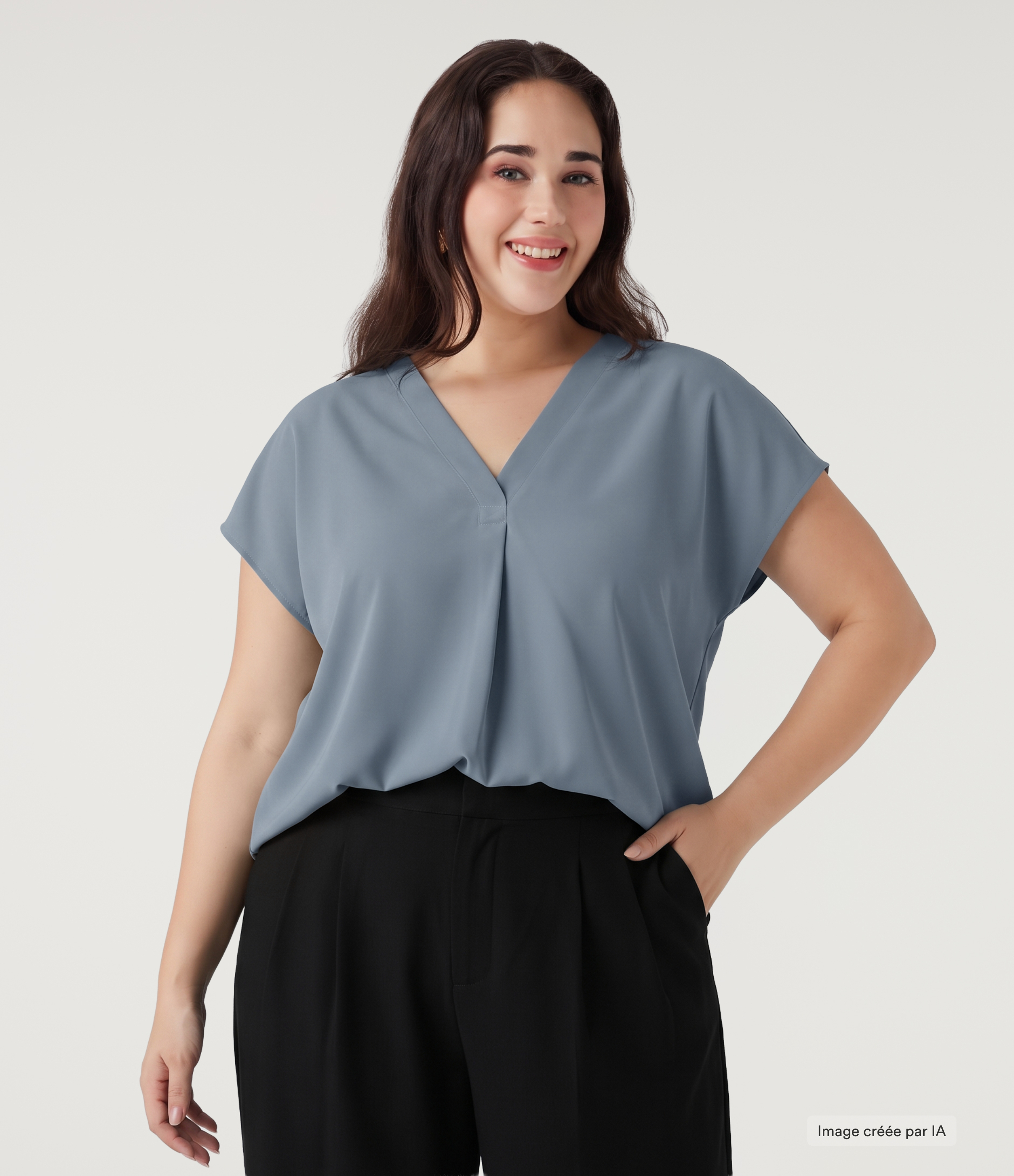 Blouse esprit bureau grande taille Wrinkle Recovery à col V et manches courtes