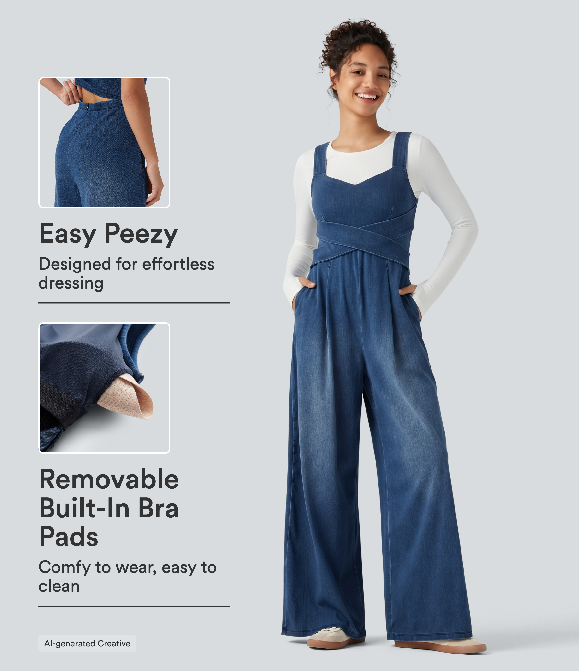 Halara Flex™ Built-in Bra Denim Casual Jumpsuit with Pockets-Easy Peezy Edition