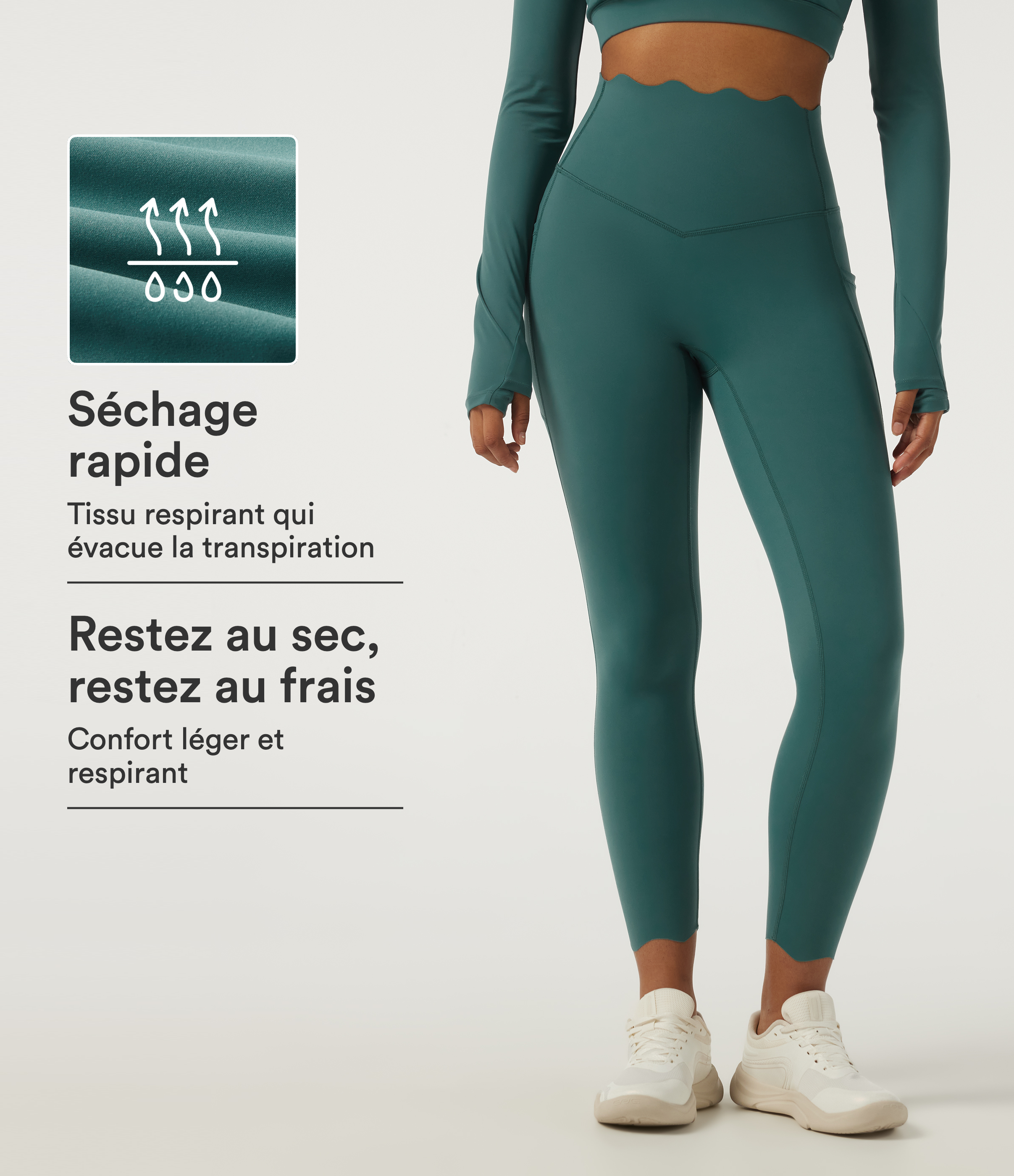 Viridian Legging de running skinny séchage rapide taille haute avec ourlets festonnés et poches / 1