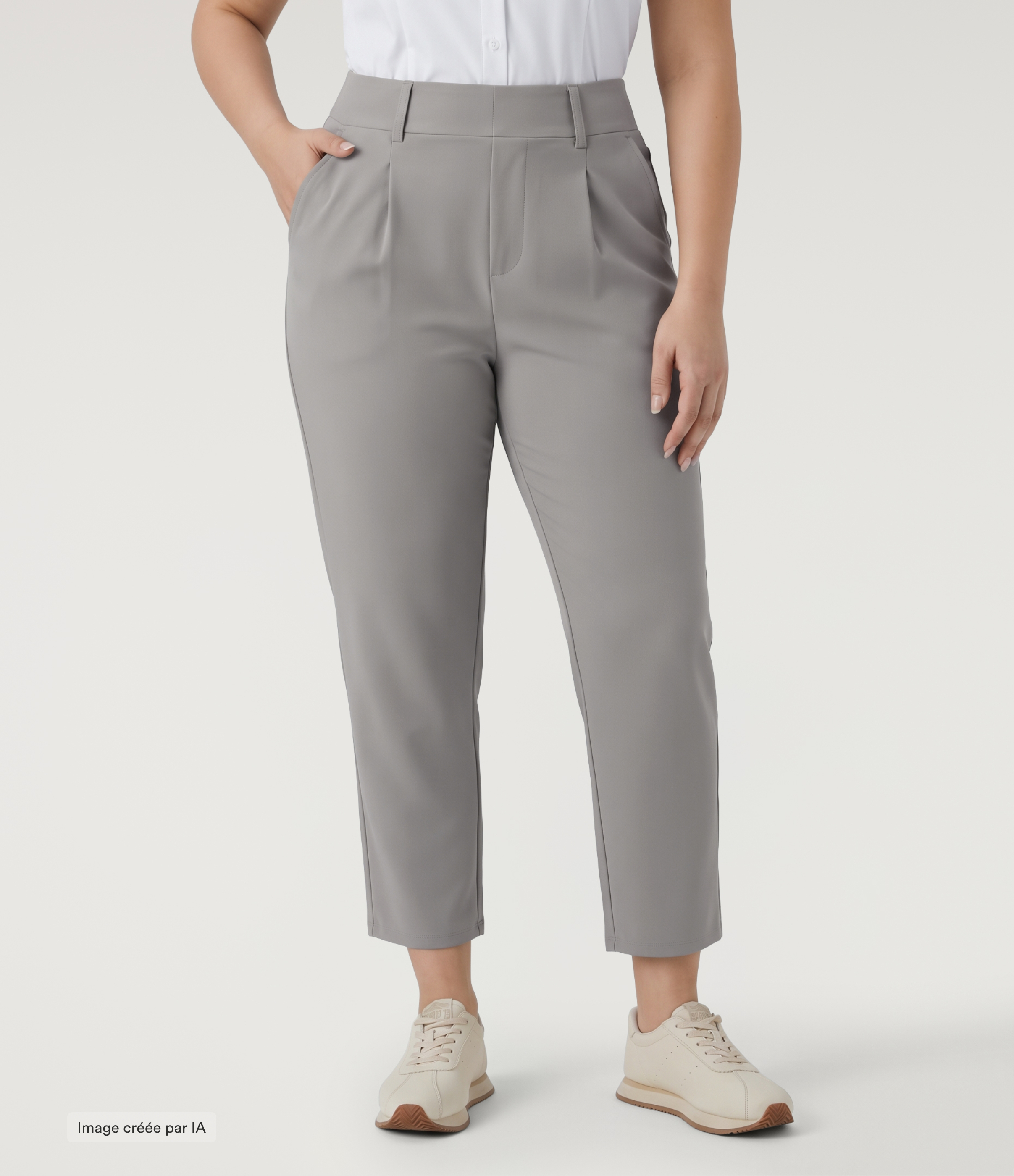 Pantalon de golf fuselé en crêpe grande taille, taille haute avec poches