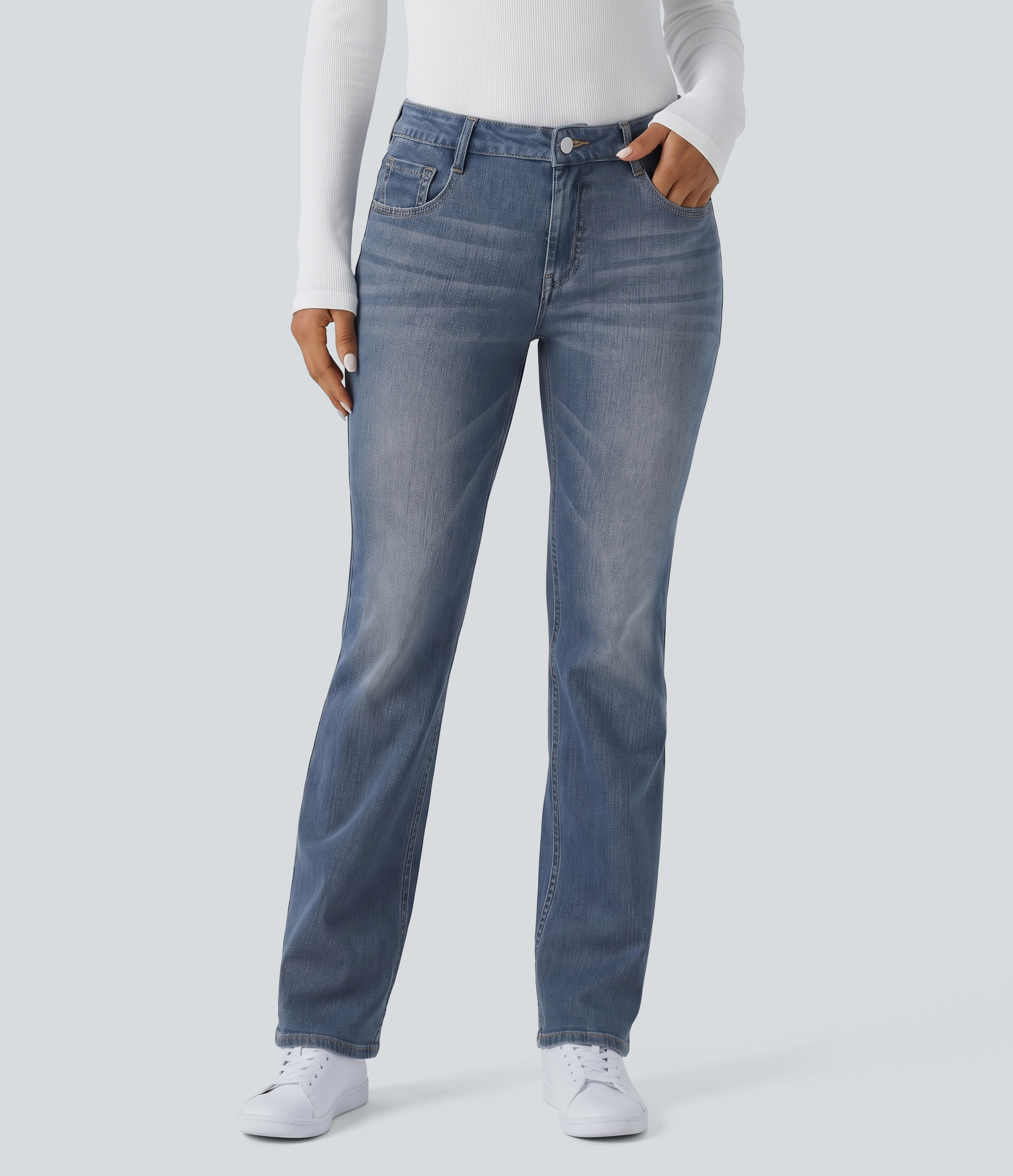 Halara Flex™ Low Rise Washed Bootcut Casual Jeans with Pockets