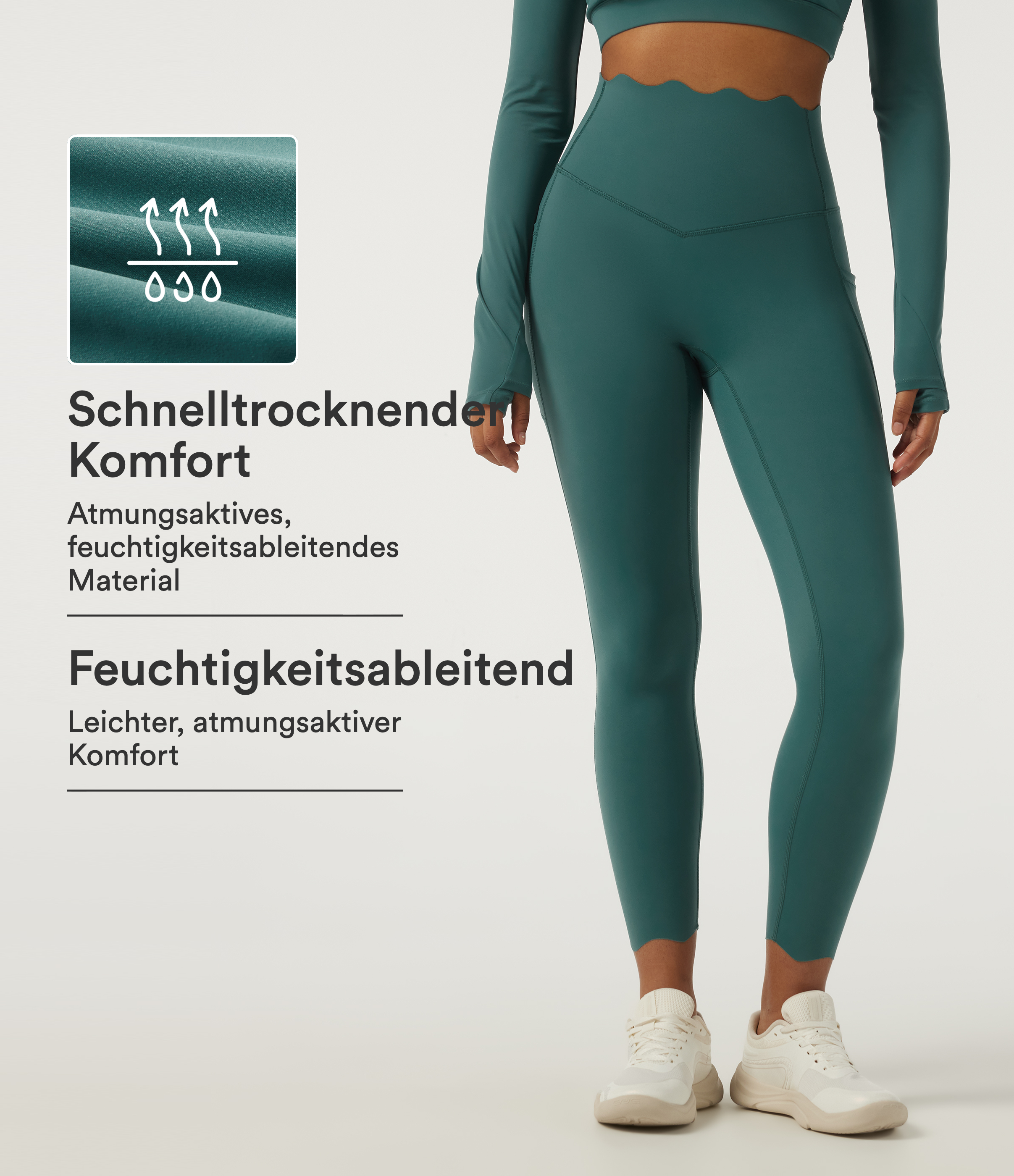 Viridian Lauf-Leggings mit hohem Bund, Seitentaschen und Muschelsaum - schnelltrocknend, skinny fit / 1