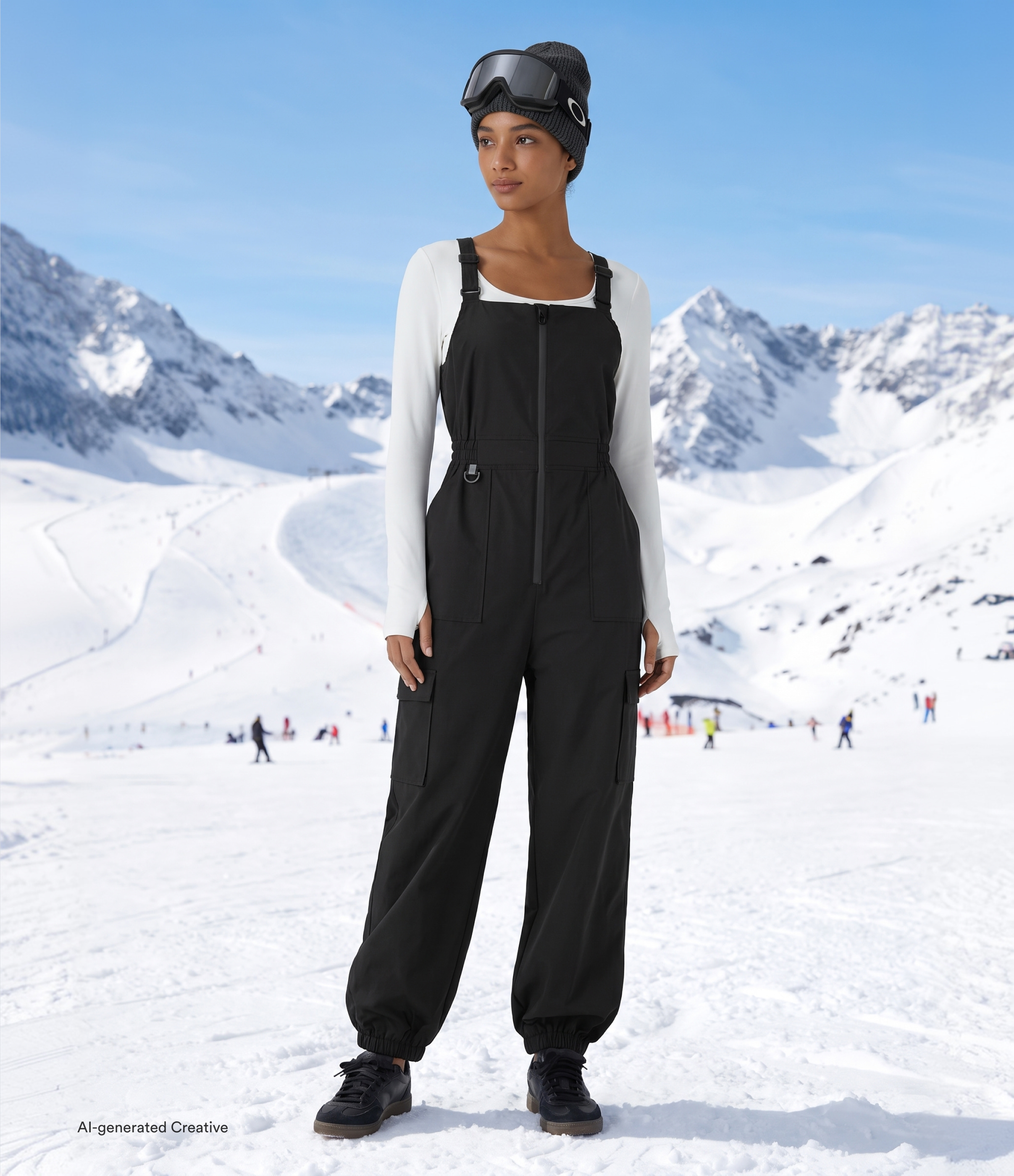 Black Water Repellent Wear-Resistant Adjustable Strap Crisscross Zipper Multiple Pockets Camping Overalls / 2