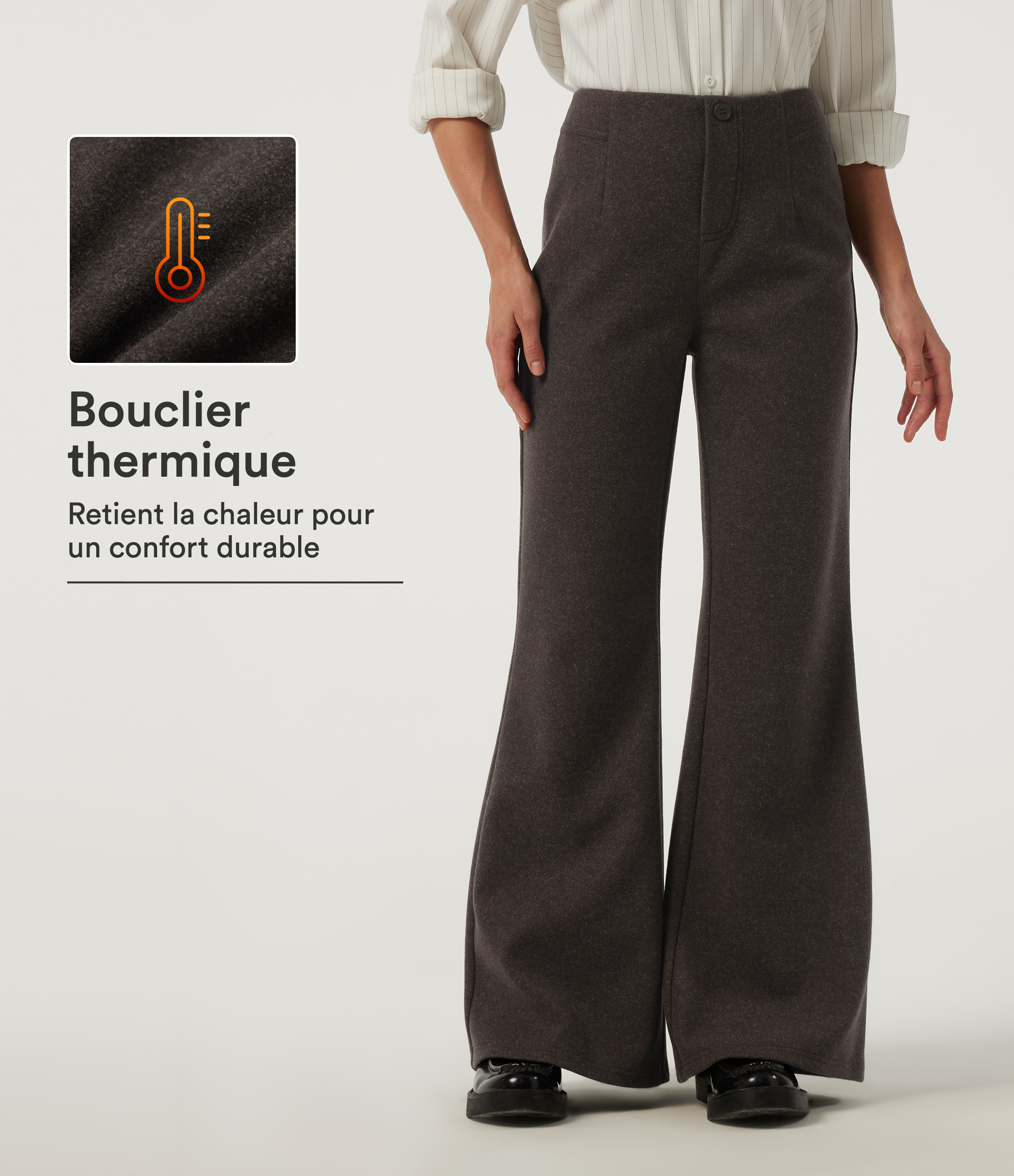 Pantalon de bureau flare en polaire taille mi-haute