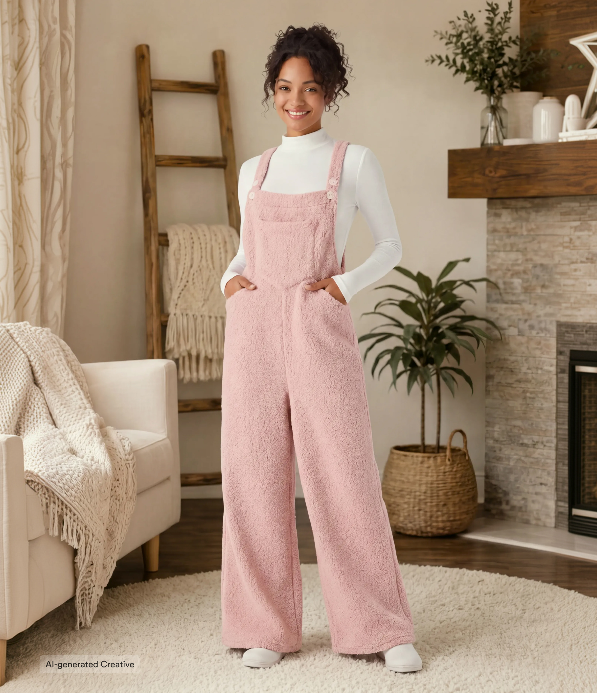 Adjustable Strap Button Multiple Pockets Casual Teddy Overalls