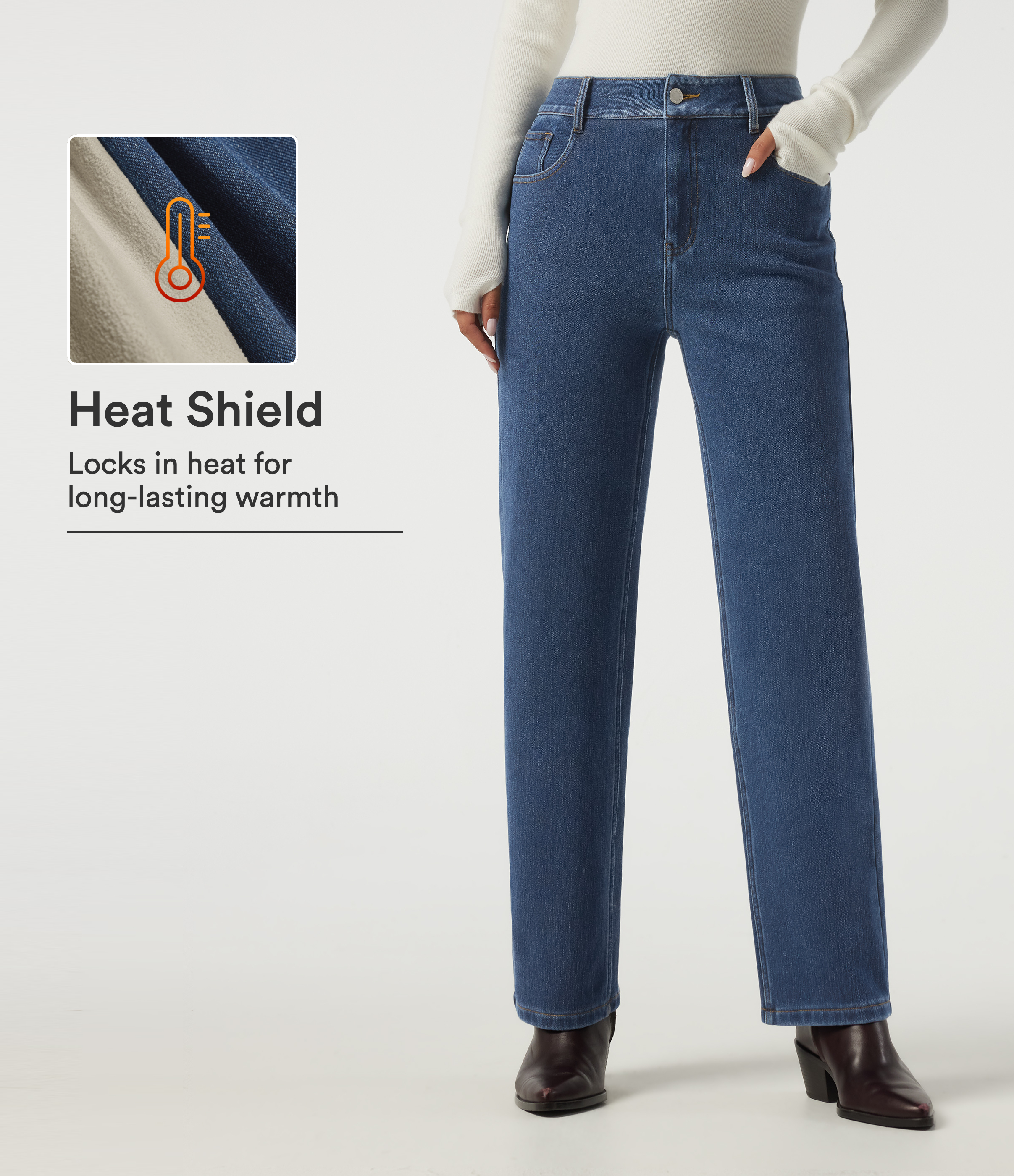 Estate Blue Denim High Waisted Straight Leg Casual Cotton Jeans with Pockets / 1