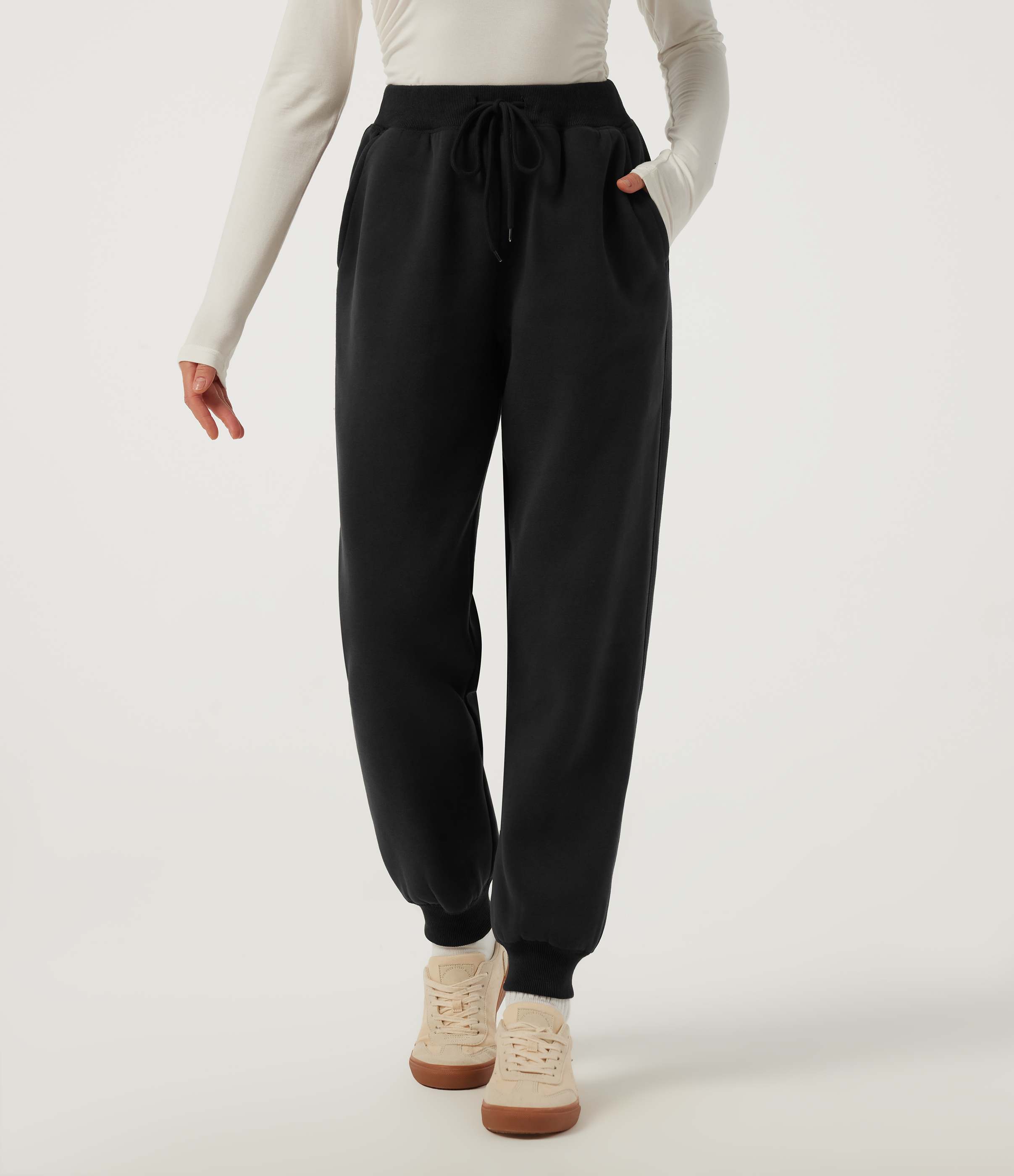 Mid Rise Drawstring Fleece Cotton Casual Sweatpants with Pockets