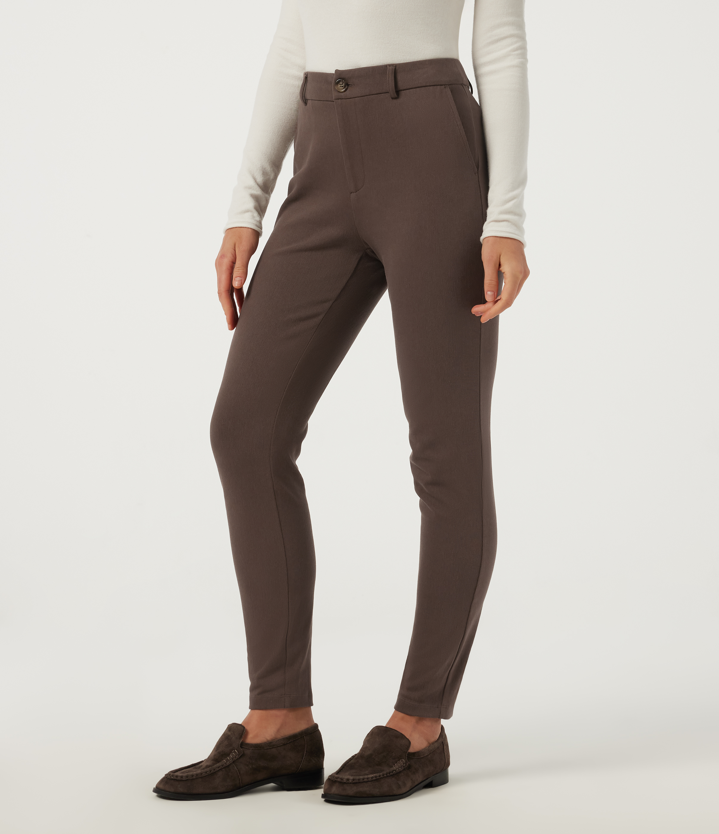 Mid Rise Slim Work Pants with Pockets