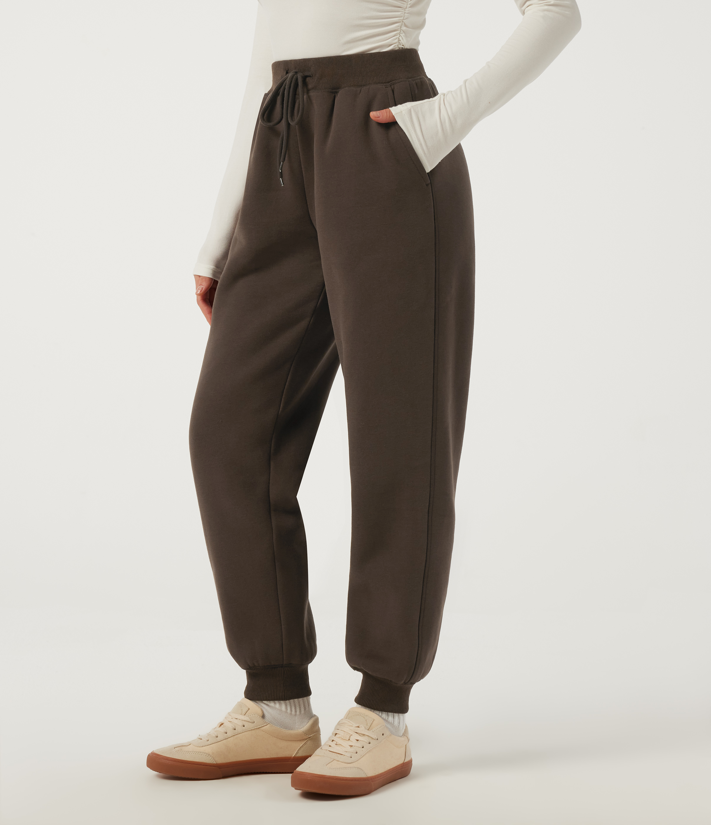 Slate Black Mid Rise Drawstring Fleece Casual Sweatpants with Pockets / 2