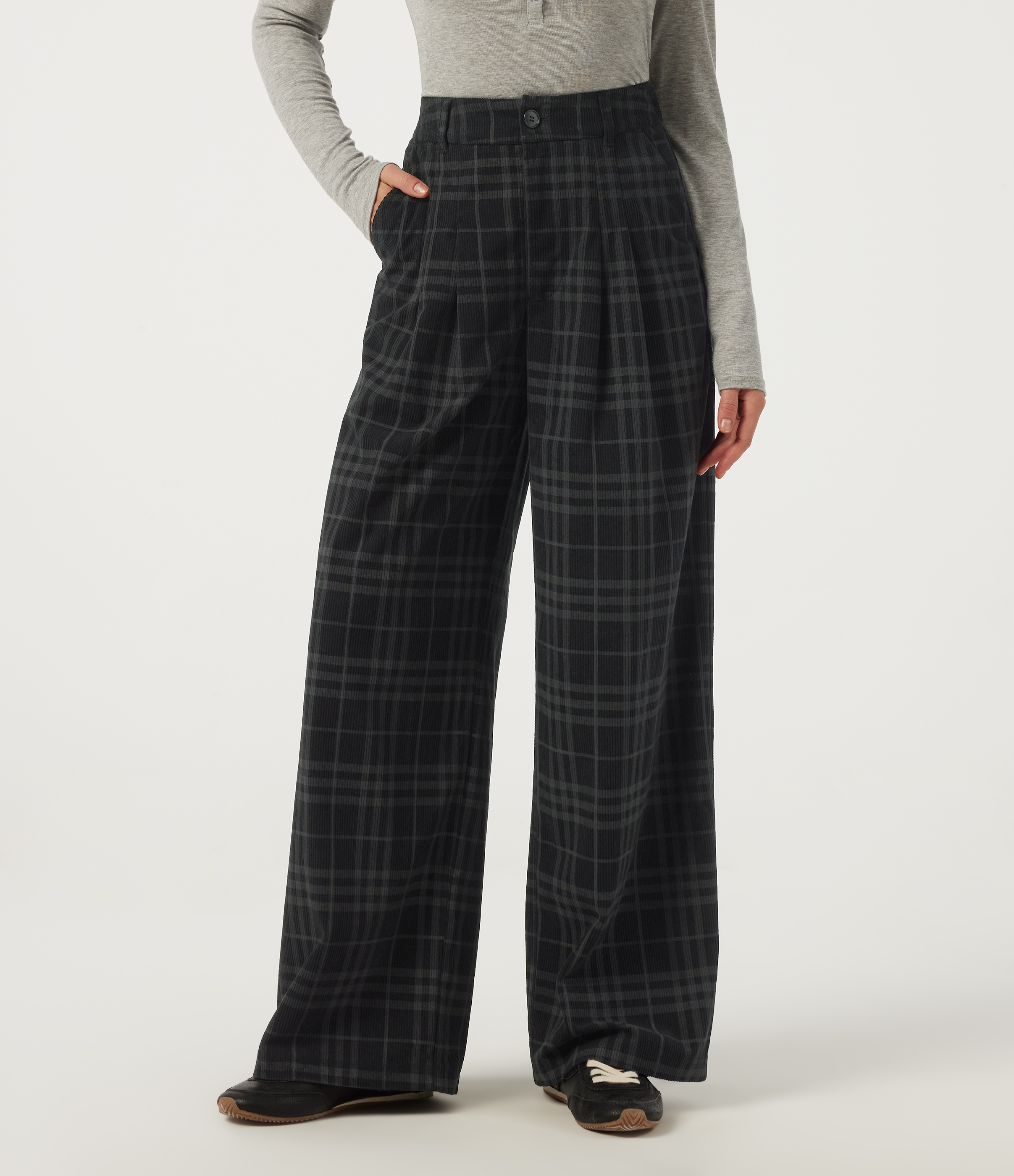 High Waisted Straight Leg Corduroy Casual Pants with Pockets