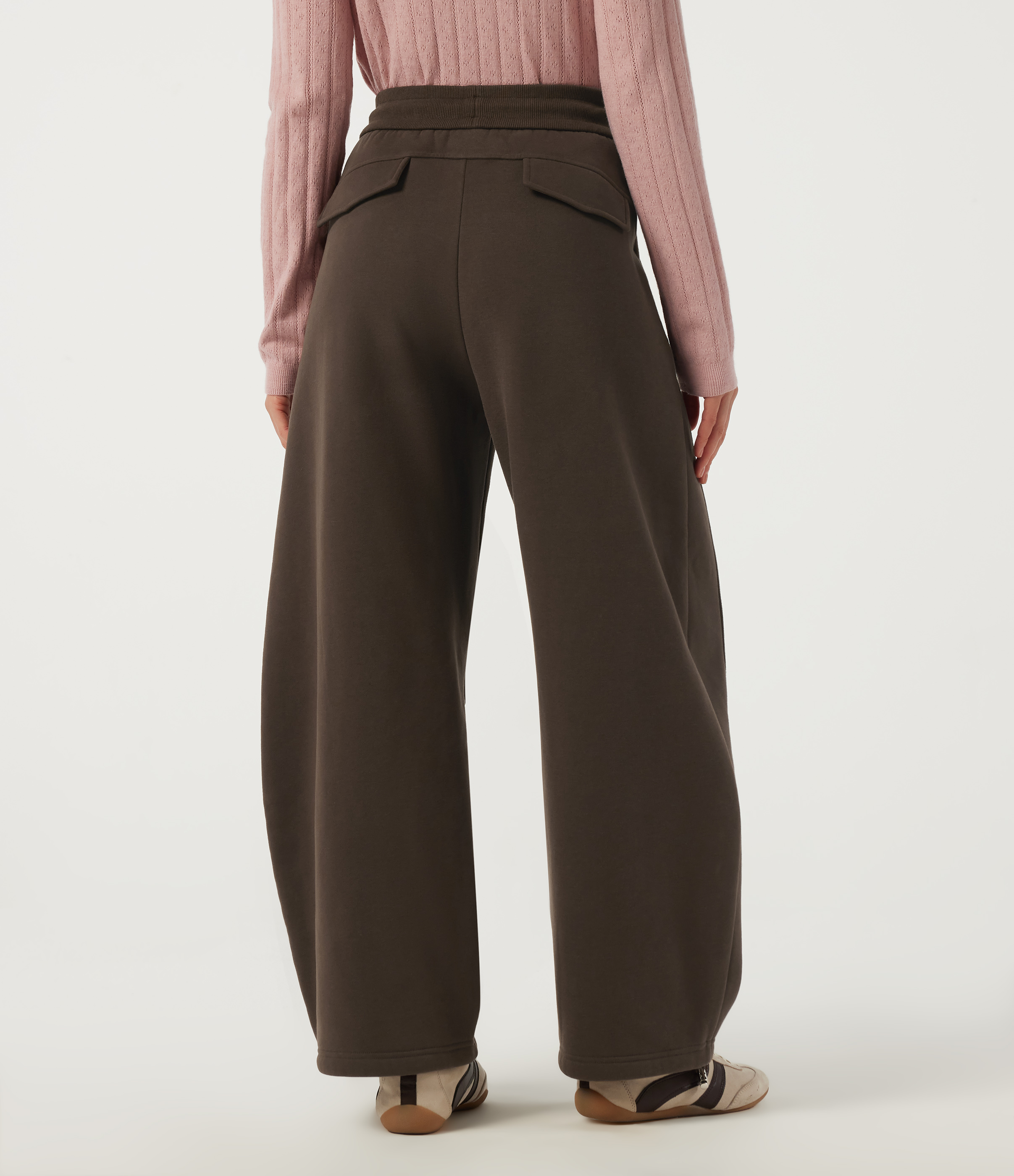 Slate Black High Waisted Drawstring Barrel Leg Fleece Casual Sweatpants with Pockets / 2
