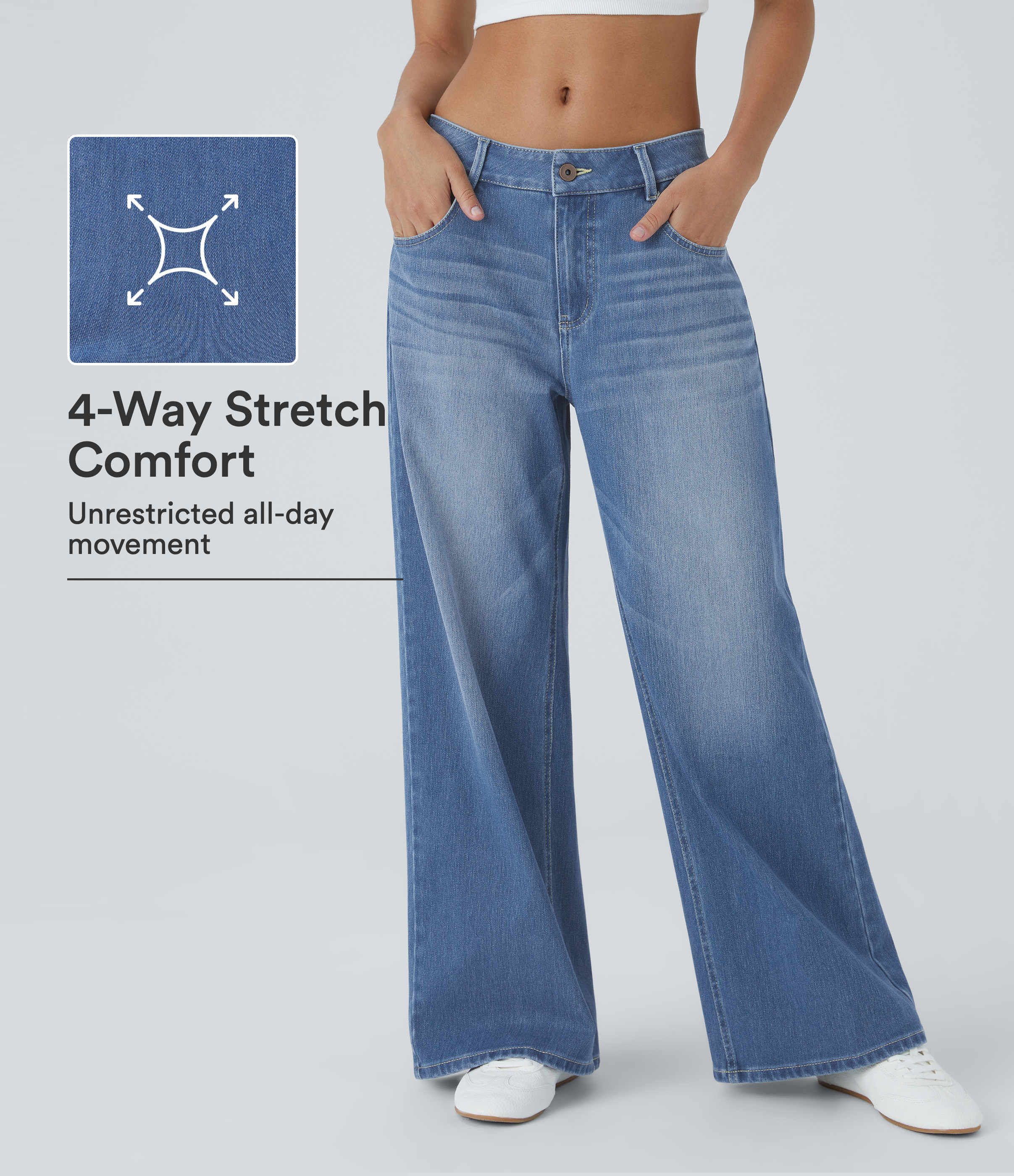 Halara Flex™ Low Rise Zipper Lightweight Pockets Washed Baggy Wide Leg Casual Jeans
