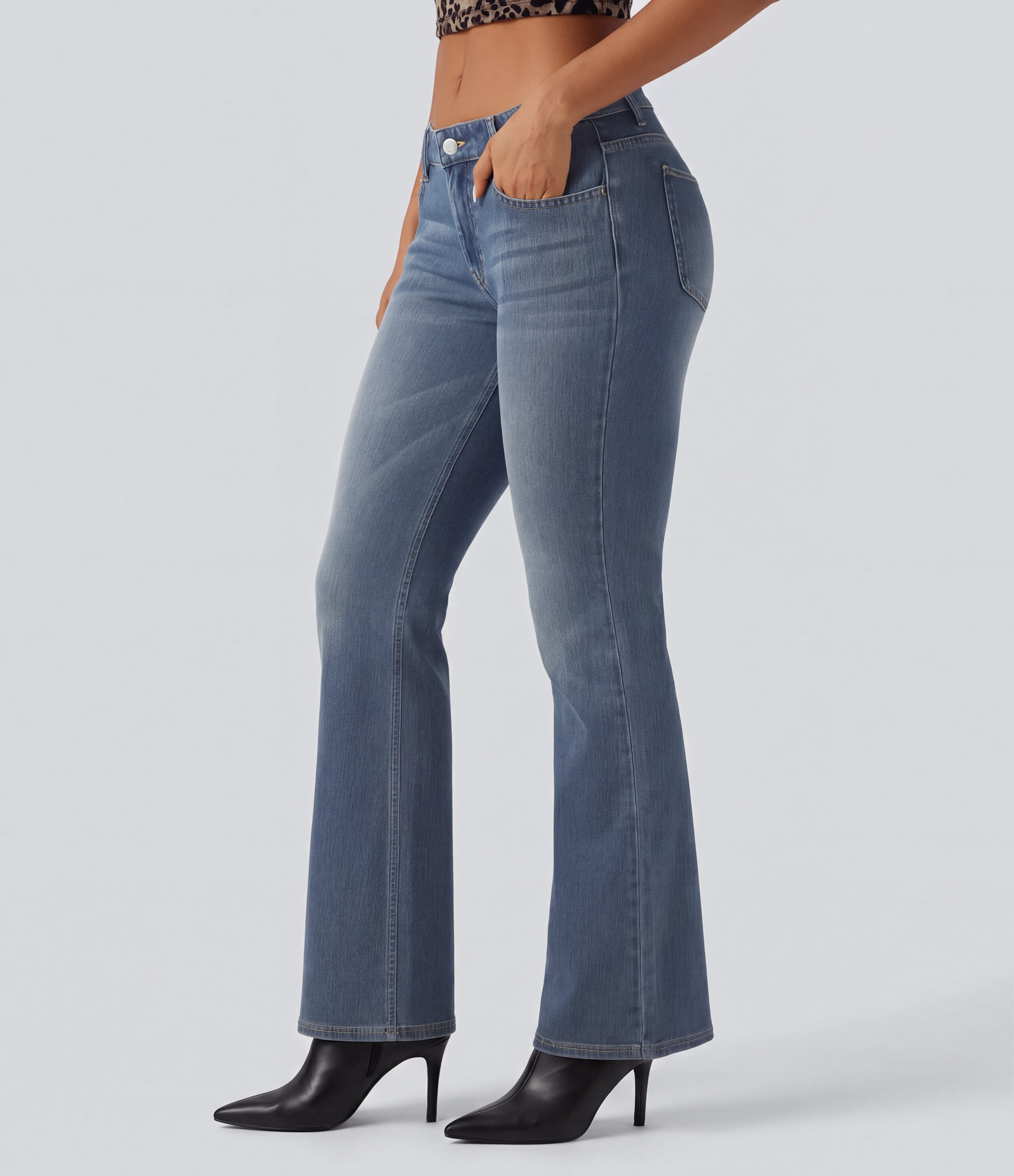 Halara Flex™ Low Rise Washed Bootcut Casual Jeans with Pockets