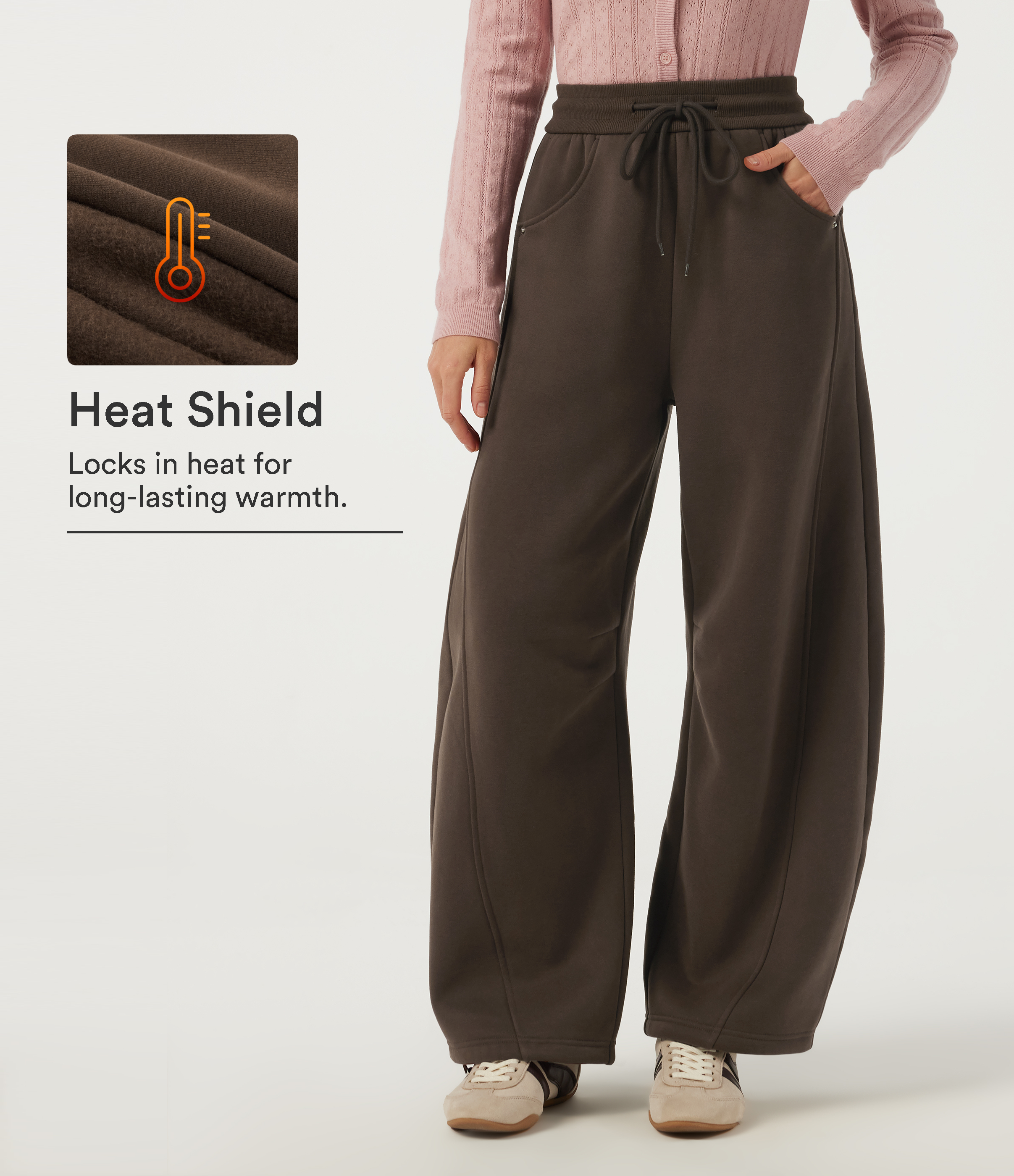 High Waisted Drawstring Barrel Leg Fleece Casual Sweatpants with Pockets