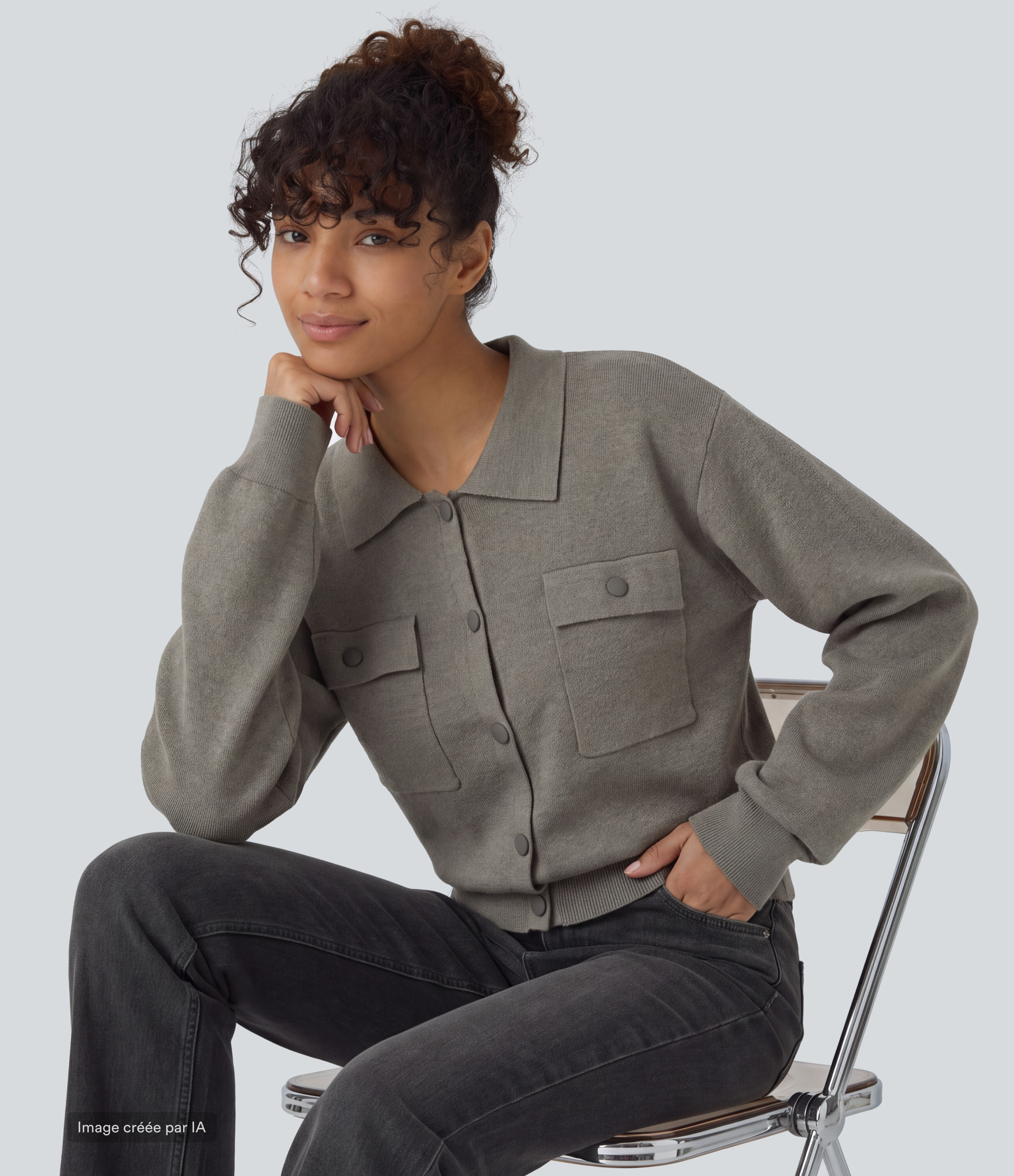 Elephant Skin Lässiger Pullover mit Tasche und langen Ärmeln / 2