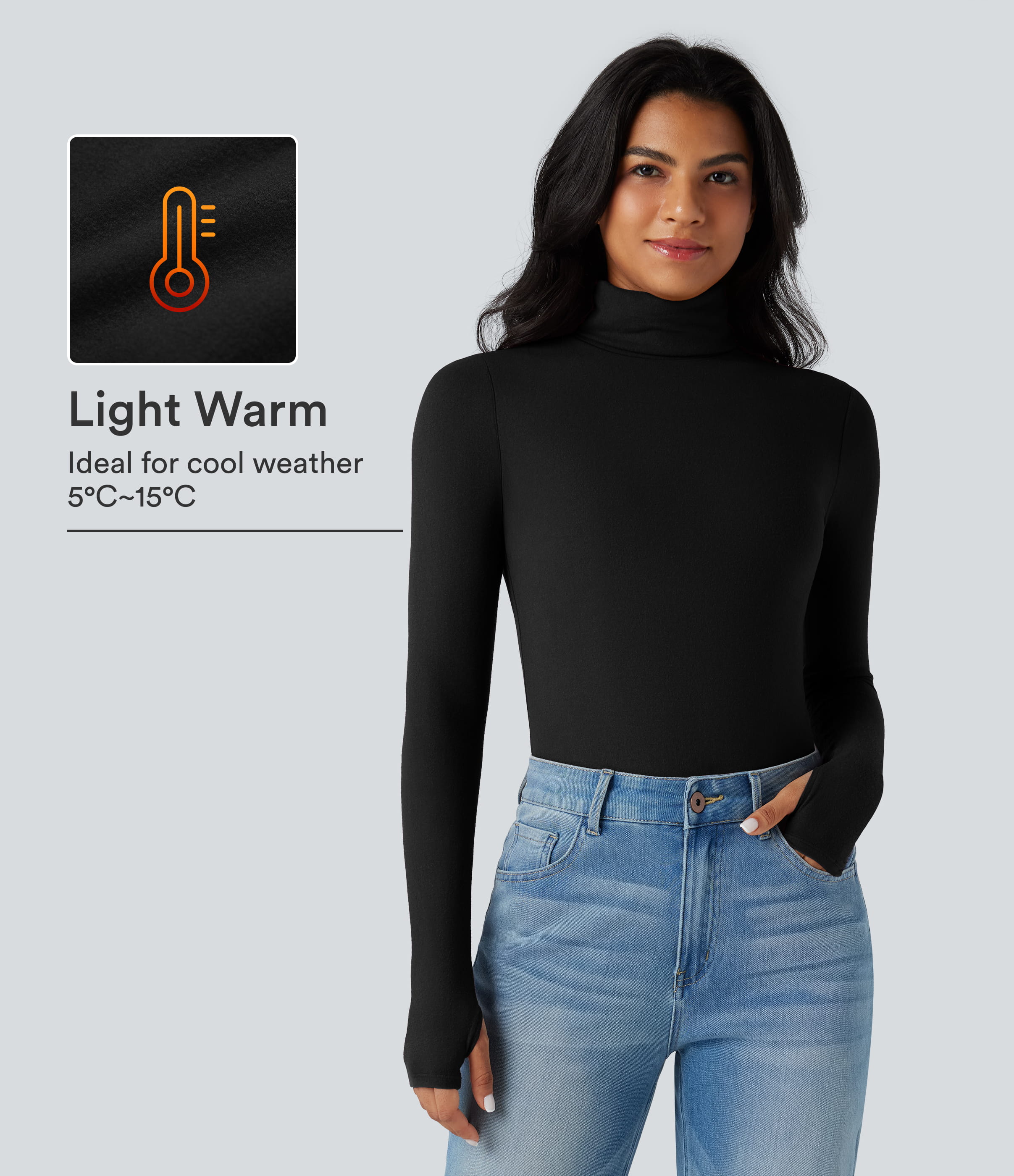 Halara HeatCore Turtleneck Long Sleeve Thumb Hole Casual Warming Top