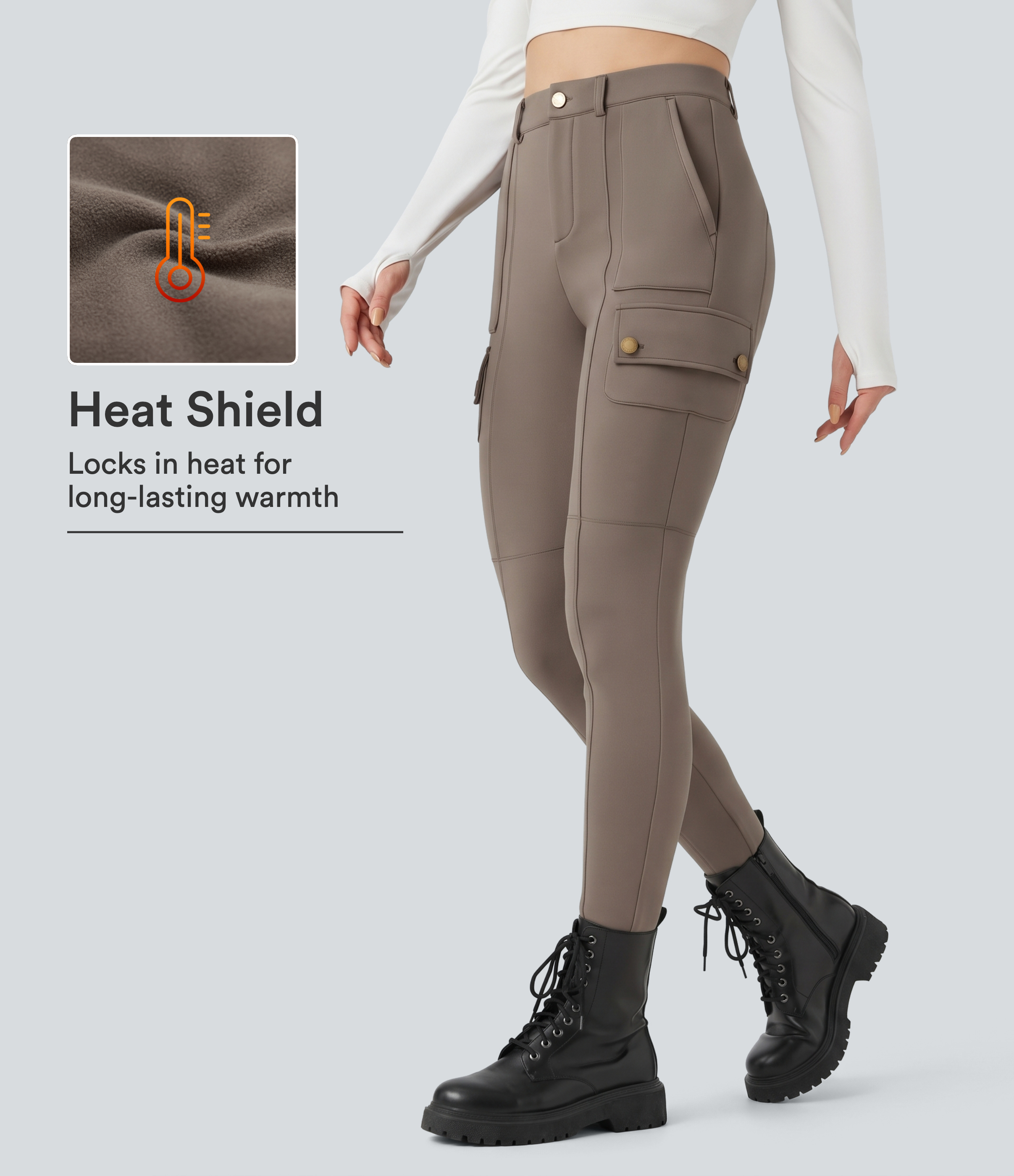 High Waisted Skinny Fleece Hiking Cargo Pants with Pockets