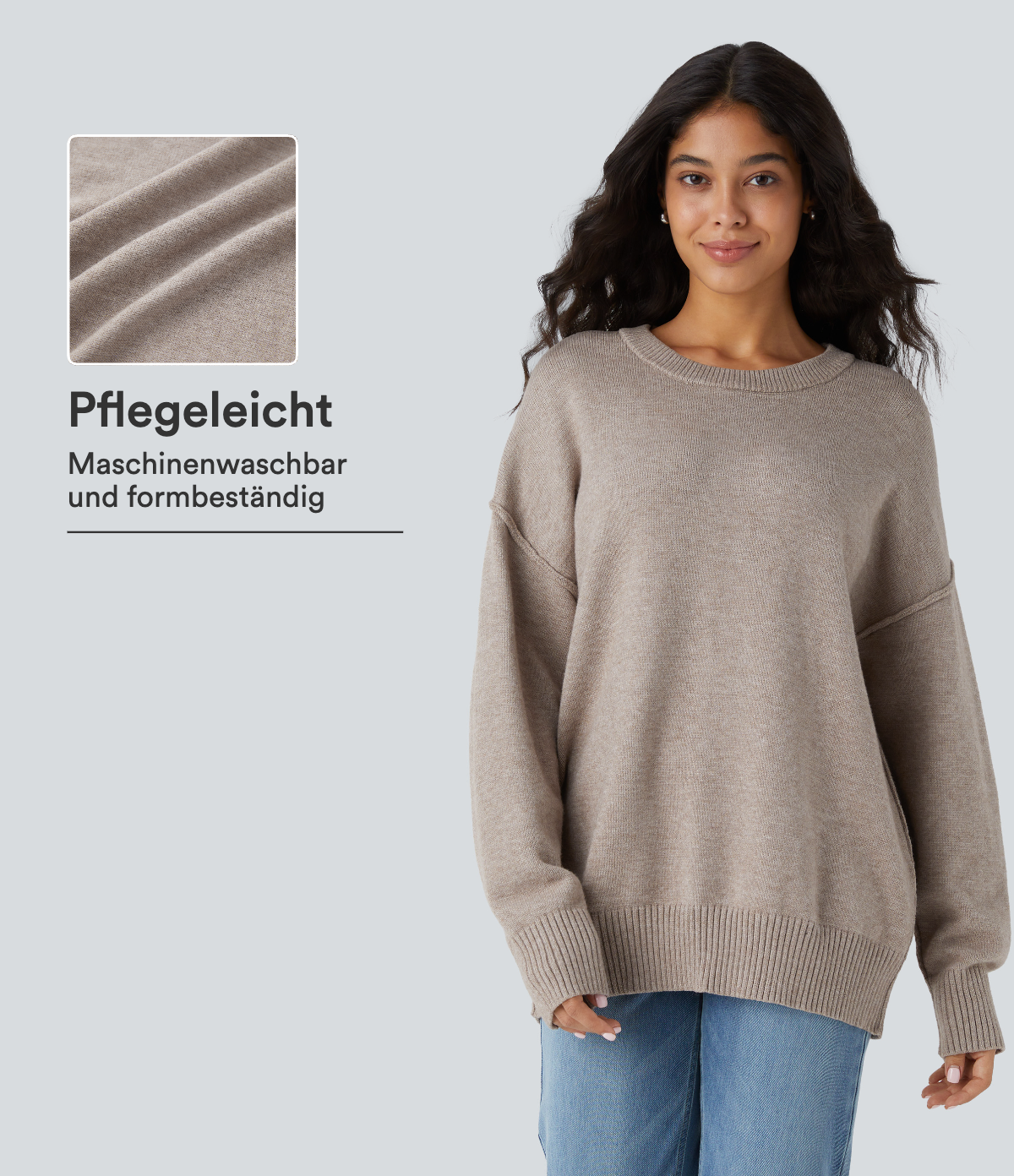 Lässiger Pullover mit Rundhalsausschnitt, überschnittenen Schultern und langen Ärmeln