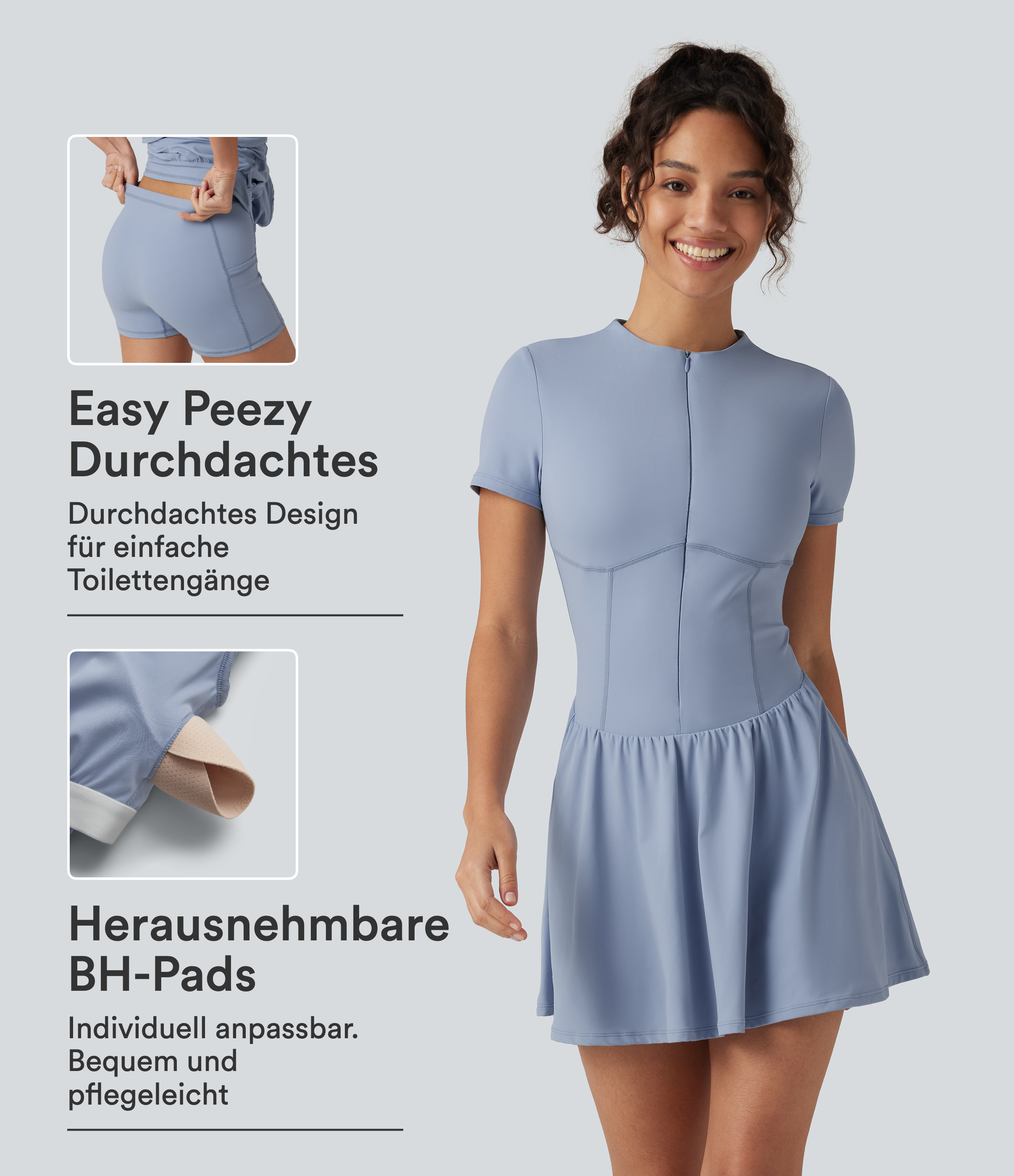 Softlyzero™ Airy - 2-in-1 Yoga-Minikleid mit Rundhalsausschnitt, Seitentaschen, kurzen Ärmeln, integriertem BH und InstantCool - Easy Peezy Edition