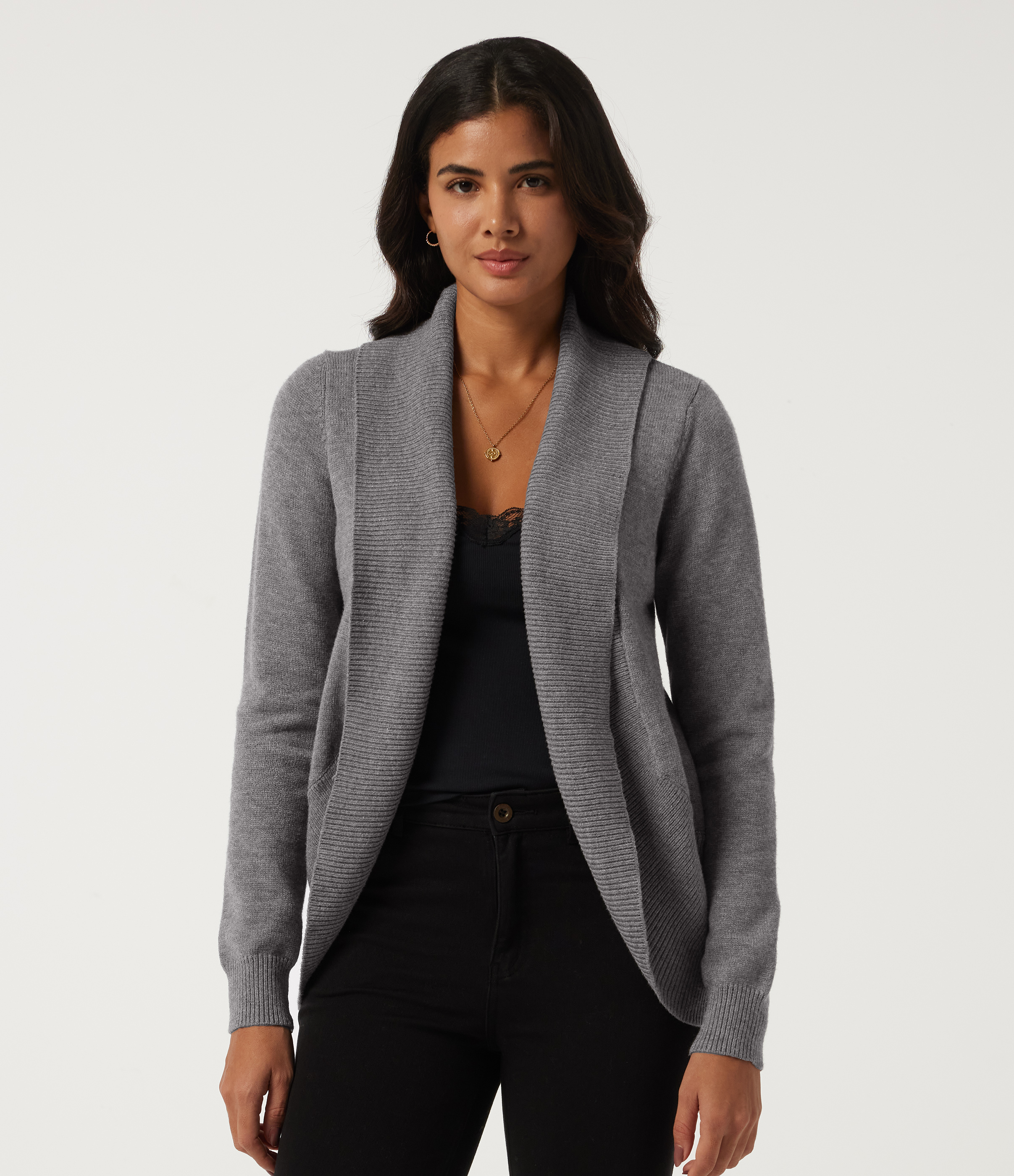 Lapel Collar Long Sleeve Work Cardigan with Thumbholes