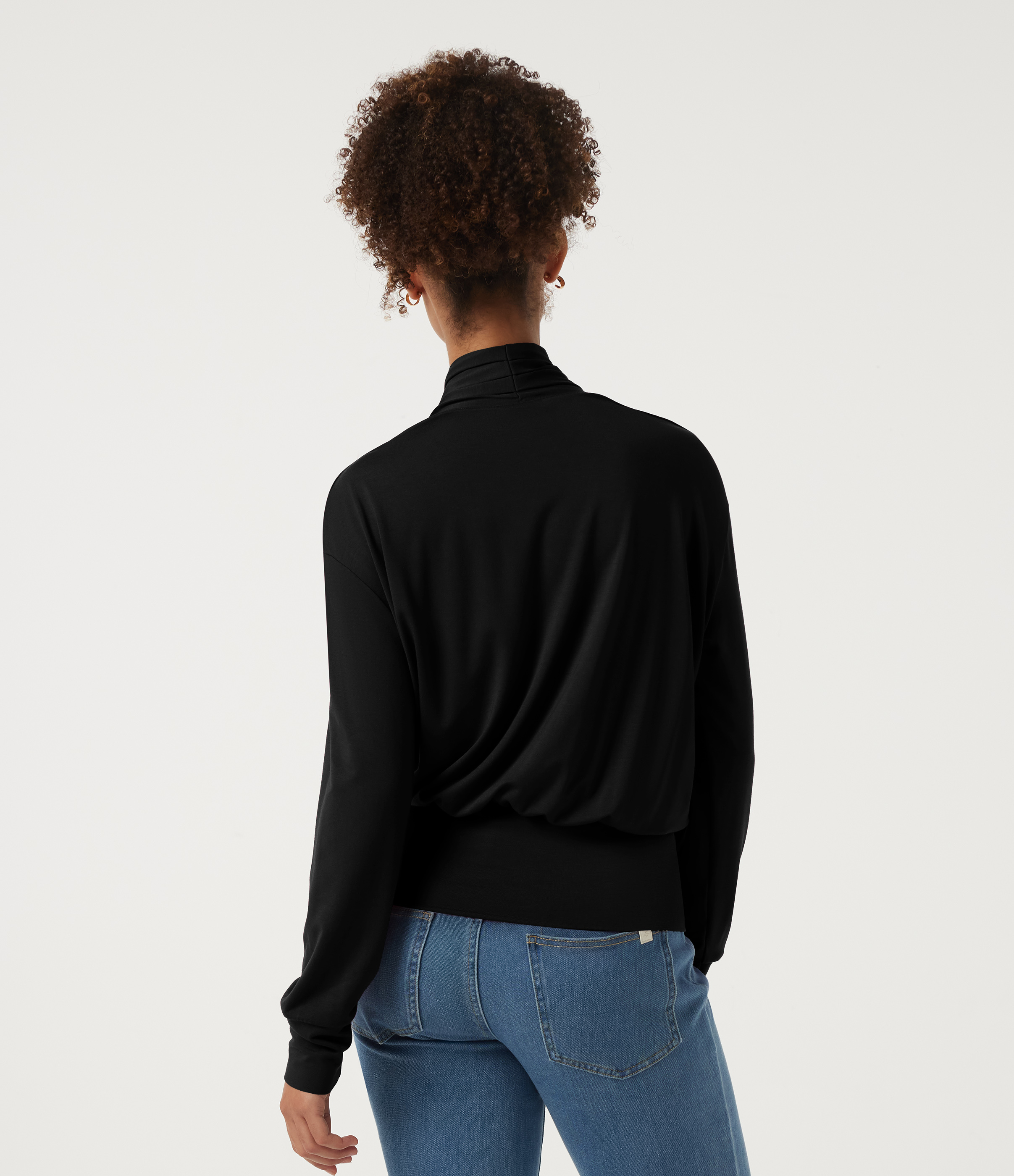 Black V Neck Long Sleeve Crossover Casual Top / 2