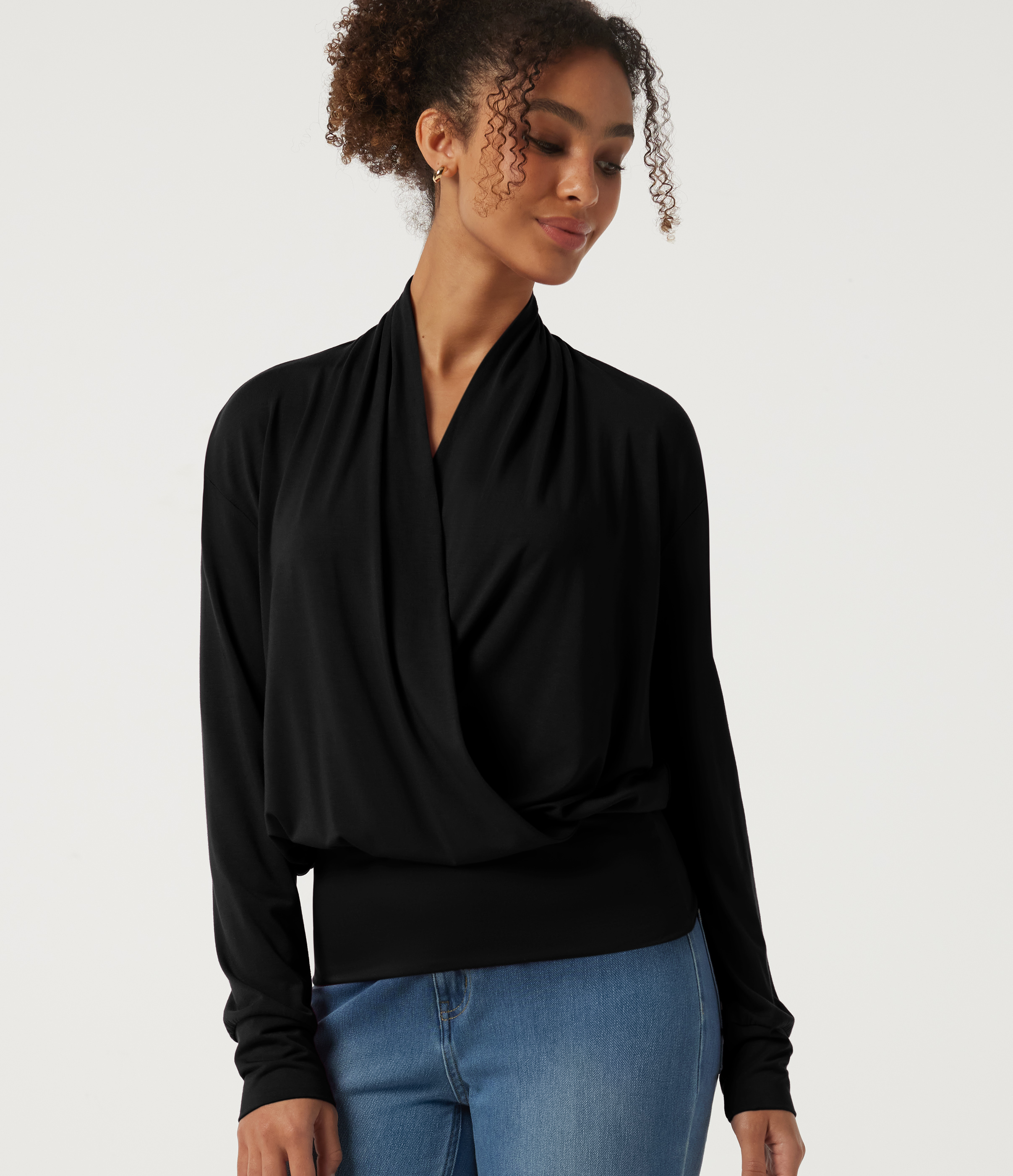 V Neck Long Sleeve Crossover Casual Top
