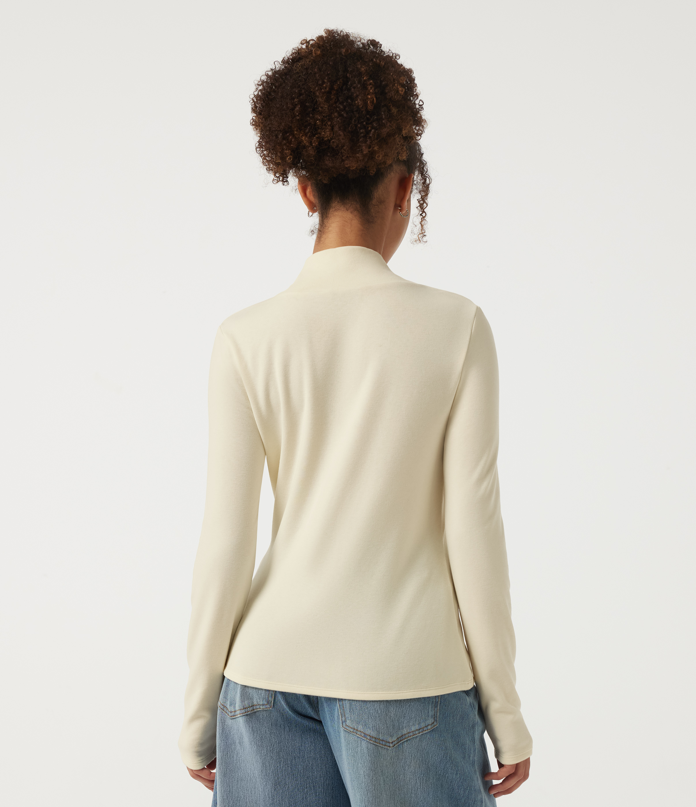 Lily White Mock Neck Long Sleeve Crossover Thermal Work Top / 2