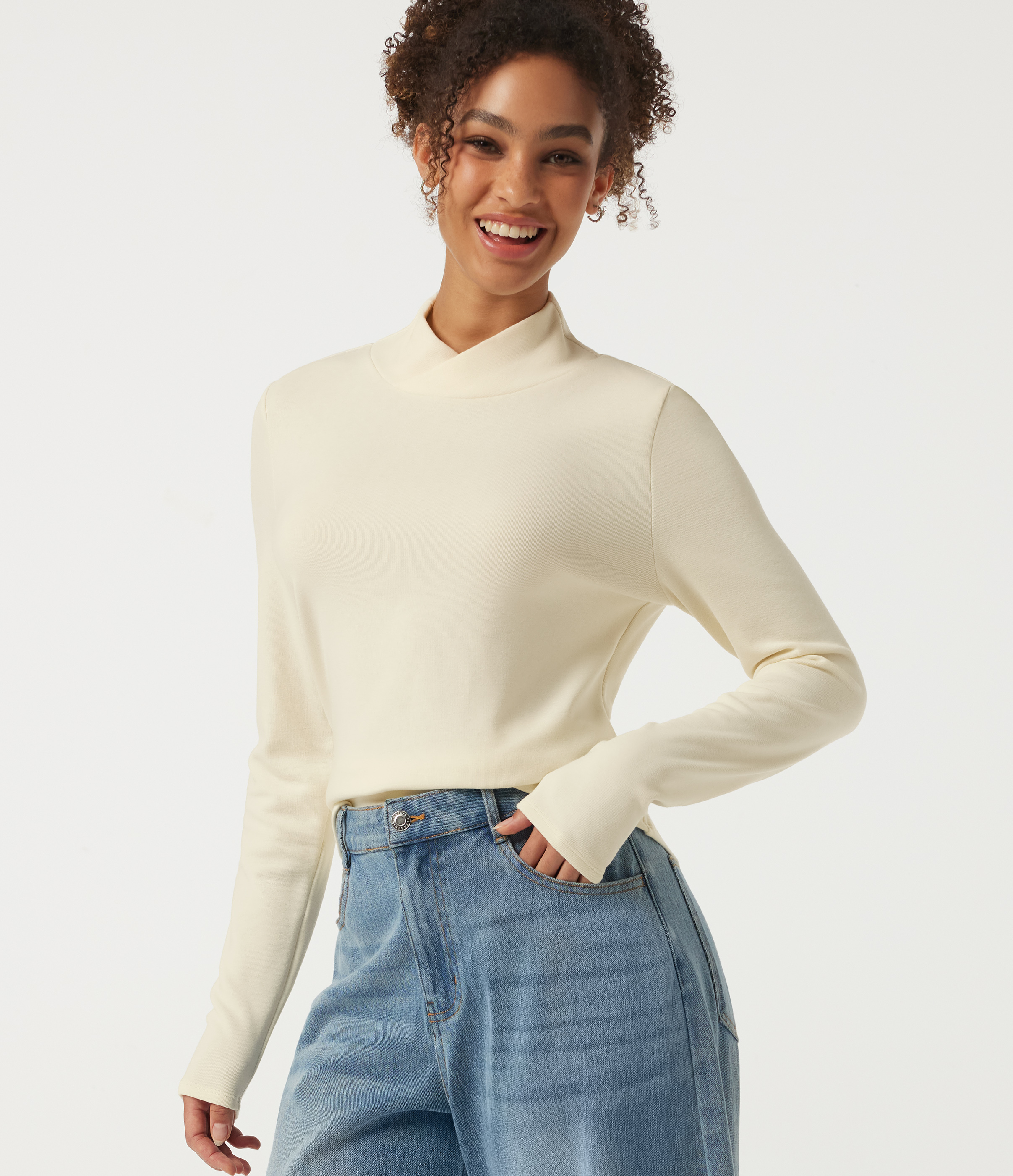 Mock Neck Long Sleeve Crossover Thermal Work Top