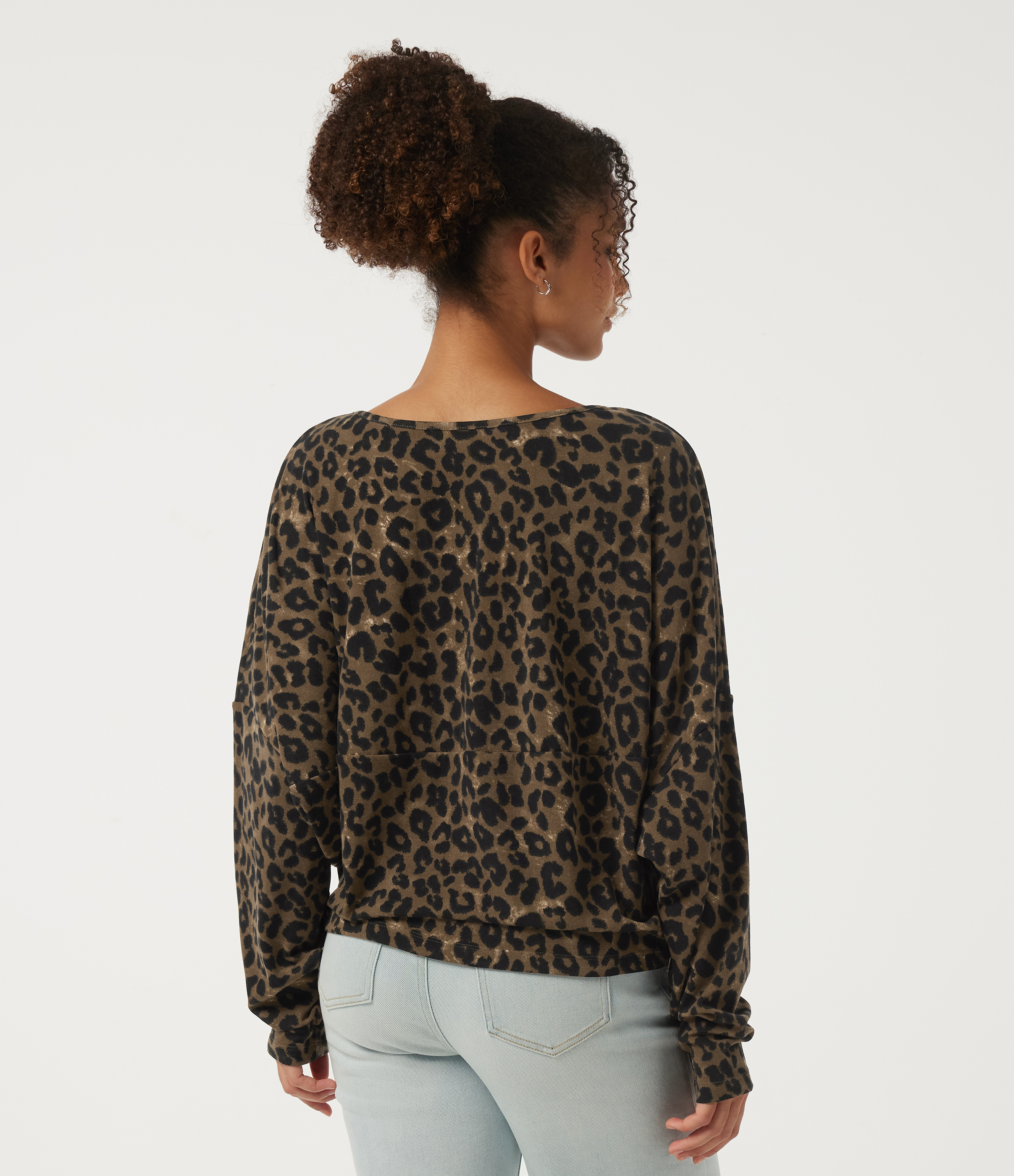 Hazel Prowl Round Neck Long Sleeve Leopard Print Casual Top  / 2