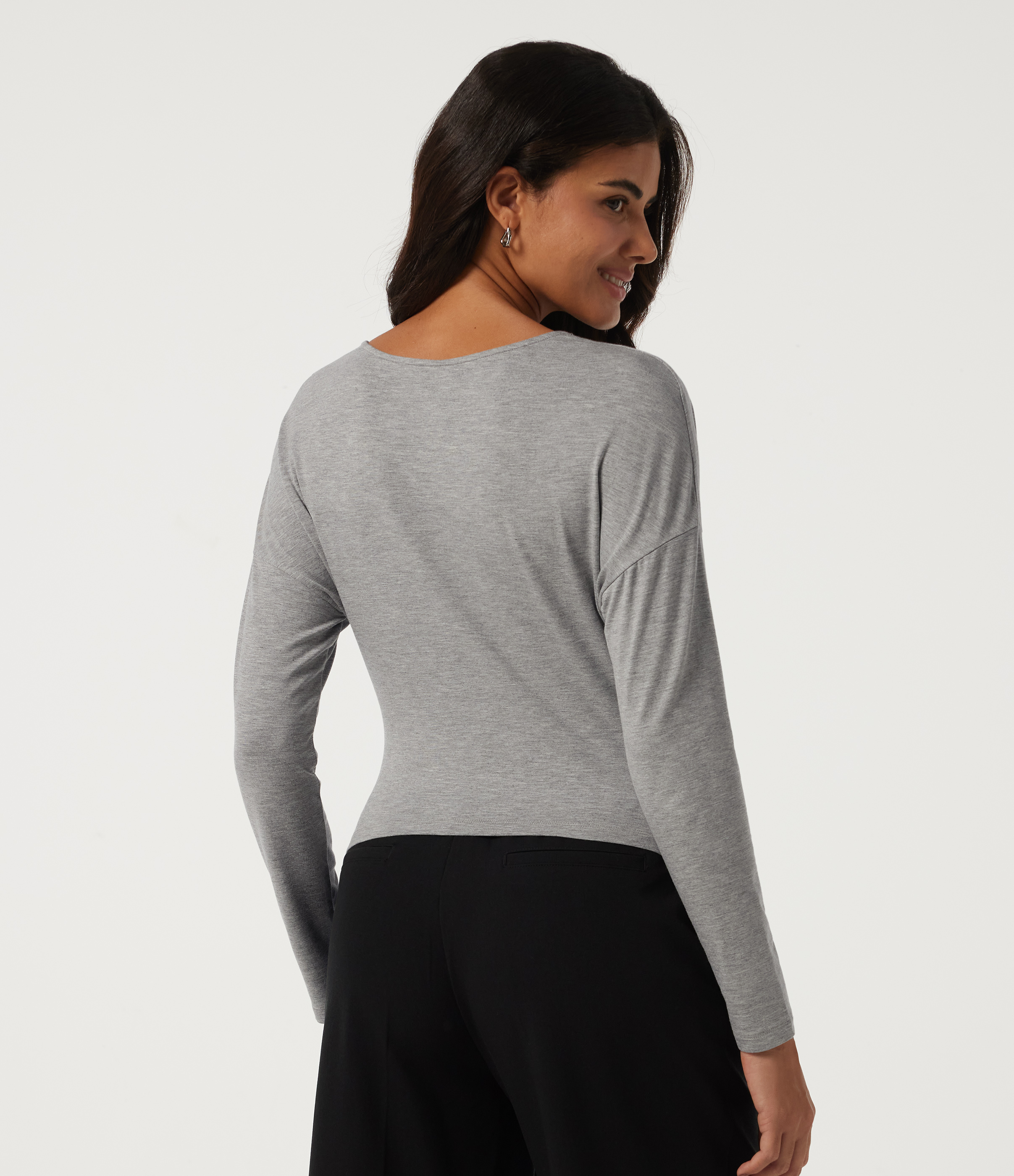 Hemp Gray Mix Multi-Way Collar Long Sleeve Casual T-Shirt / 2
