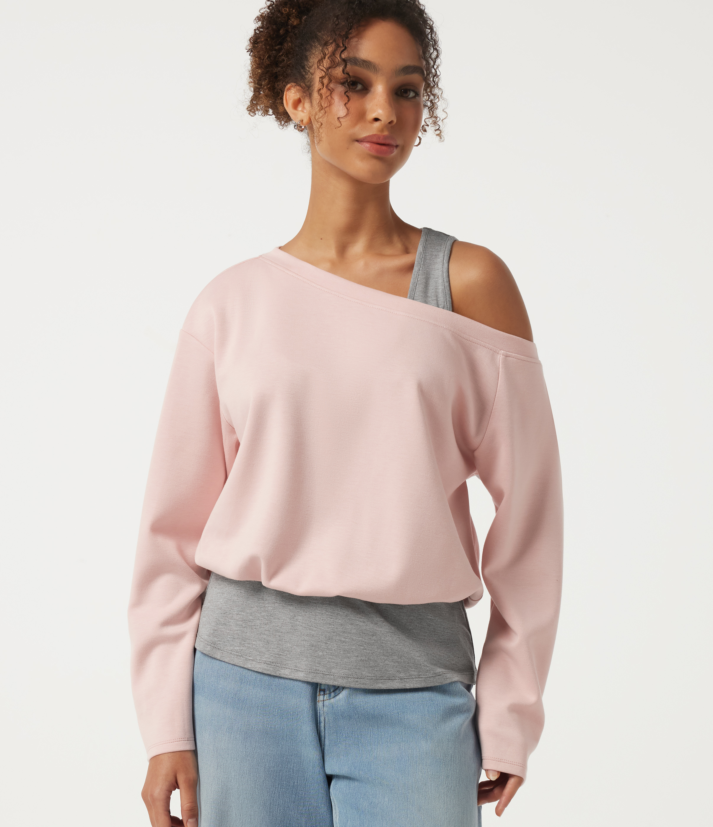 One Shoulder Long Sleeve Color Block Casual T-Shirt