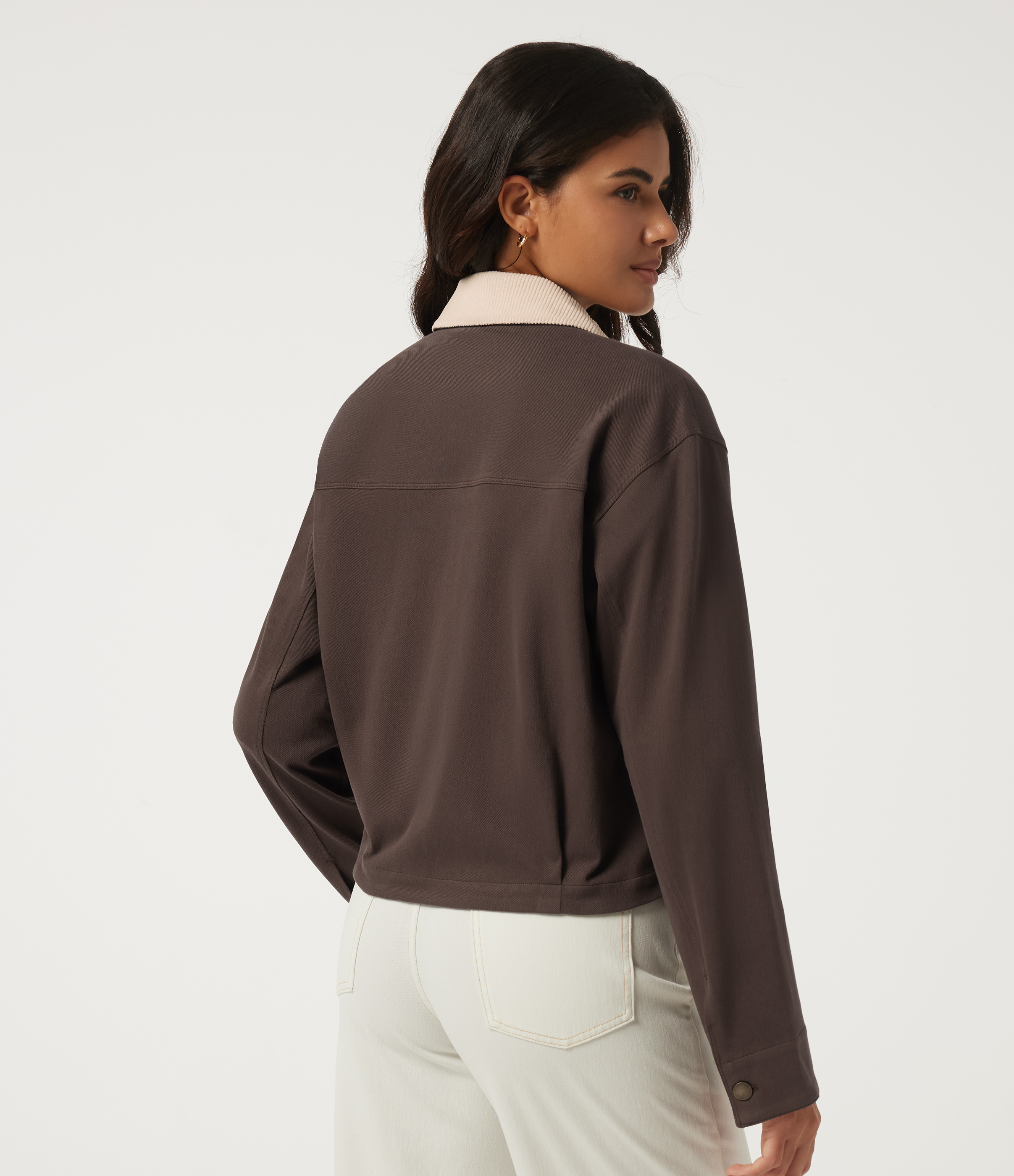 Chocolate Martini Lapel Collar Color Block Long Sleeve Corduroy Casual Shacket with Pockets / 2