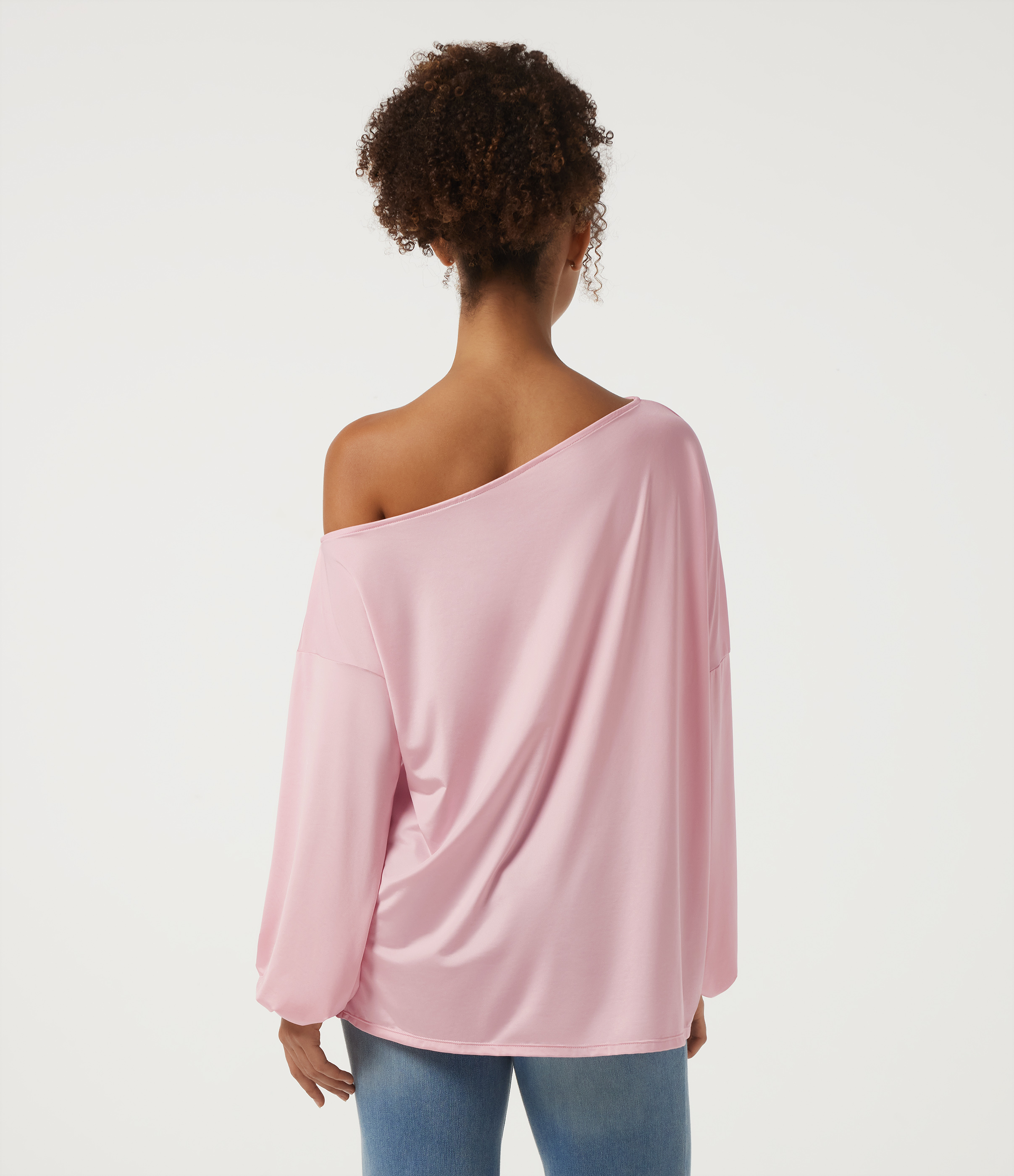 Parfait Pink One Shoulder Long Sleeve Ruched Casual Blouse / 2