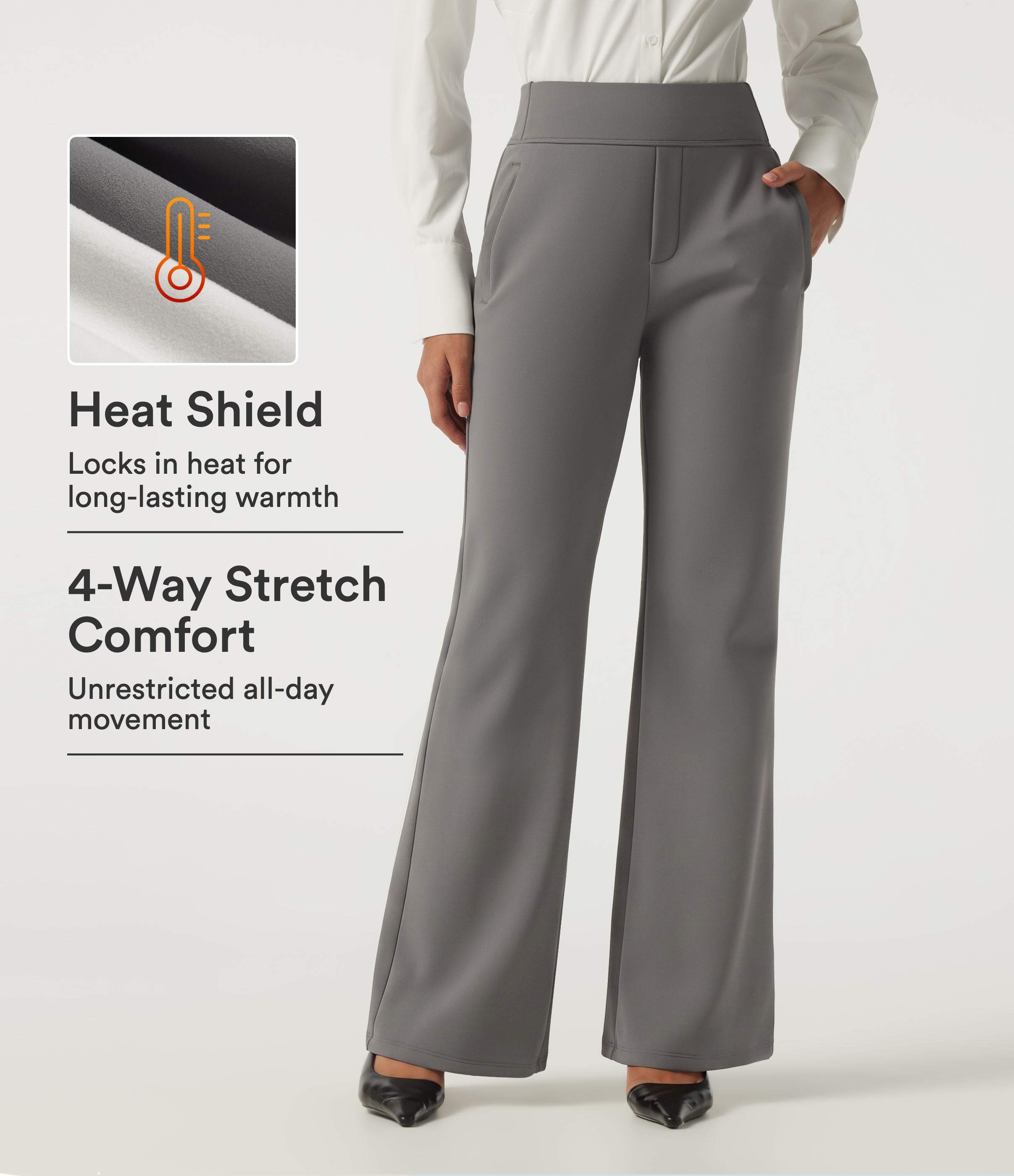 High Waisted Flare Fleece Work Pants with Pockets